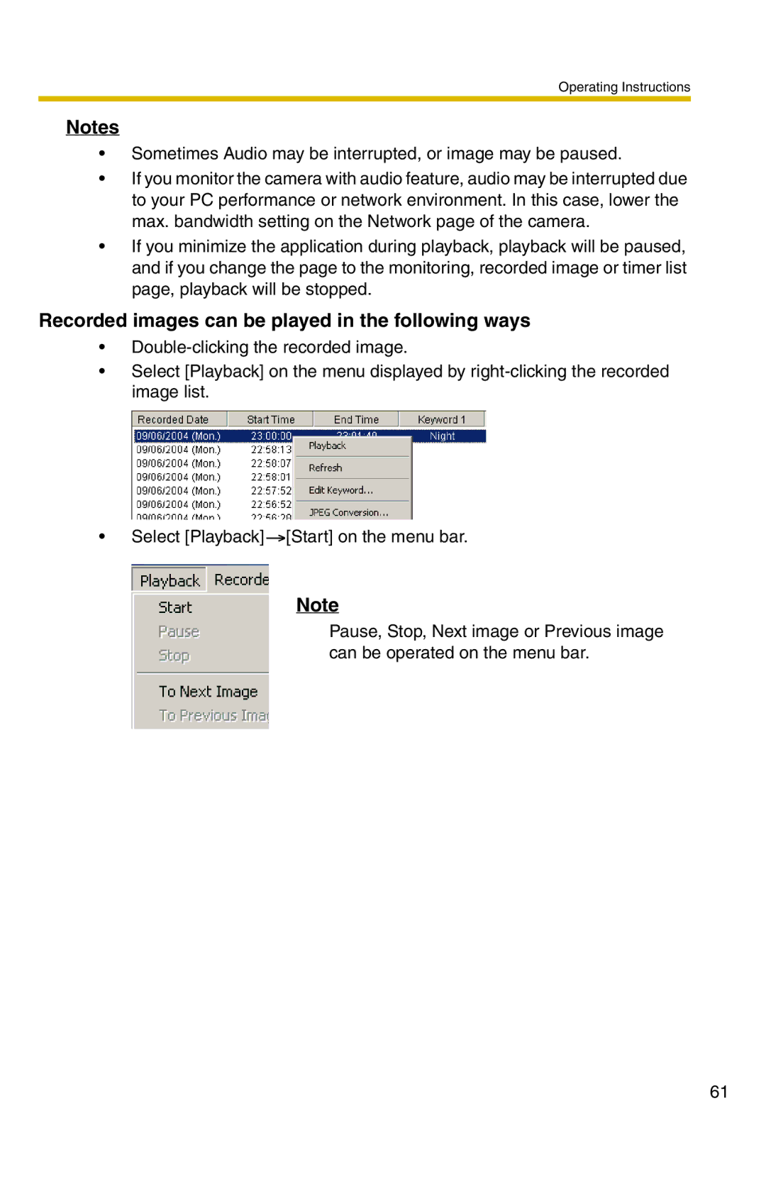 Panasonic BB-HNP11A operating instructions Recorded images can be played in the following ways 