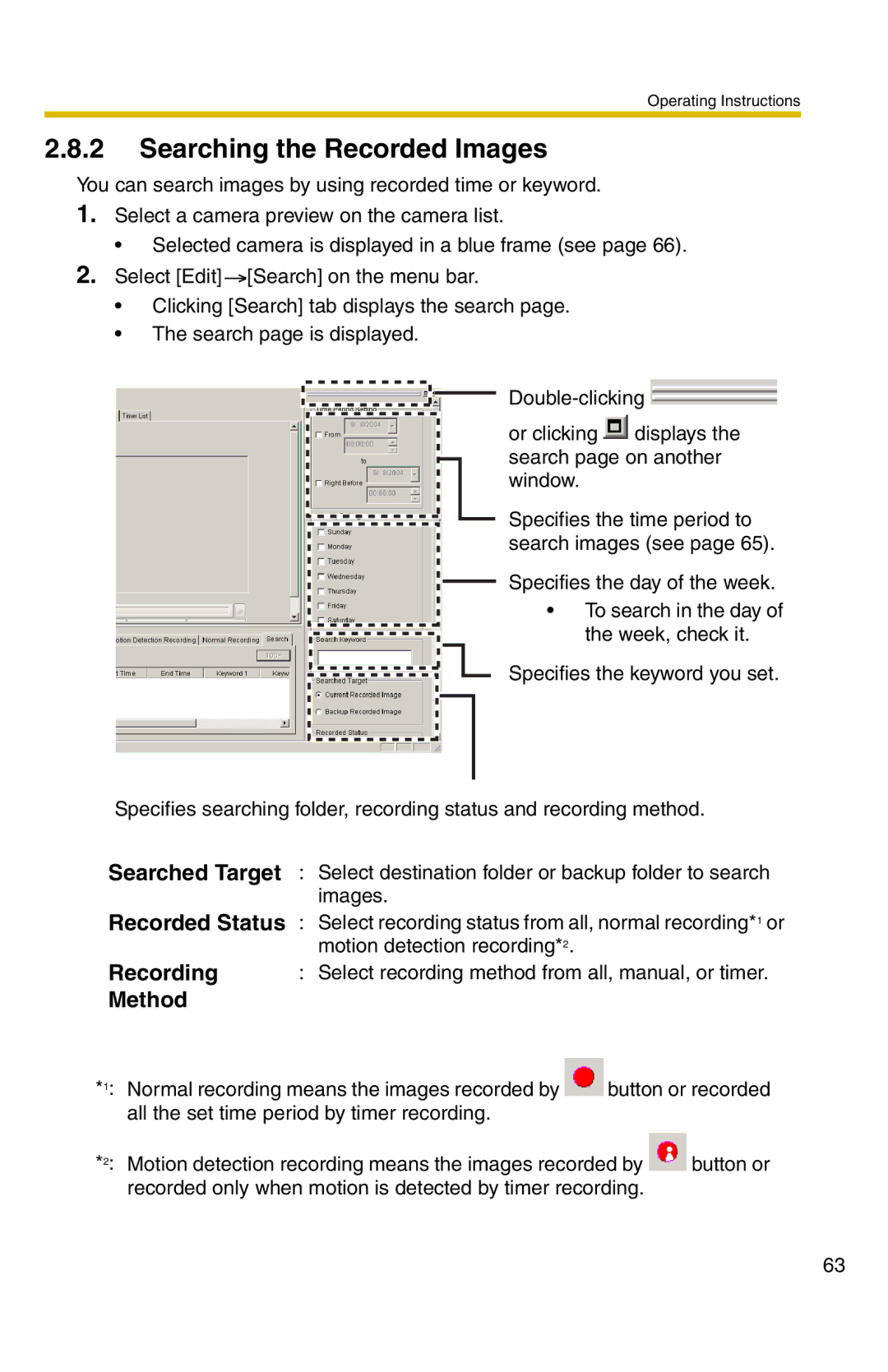 Panasonic BB-HNP11A operating instructions Searching the Recorded Images, Recording, Method 