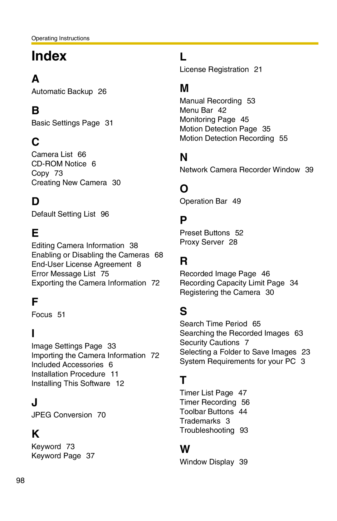 Panasonic BB-HNP11A operating instructions Index 