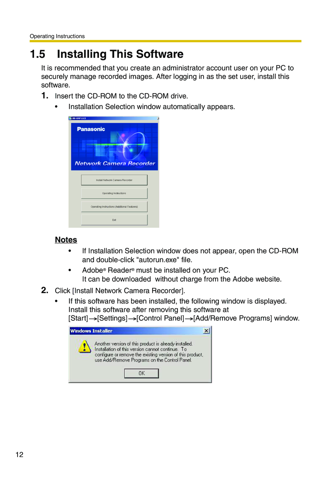 Panasonic BB-HNP11CE operating instructions Installing This Software 