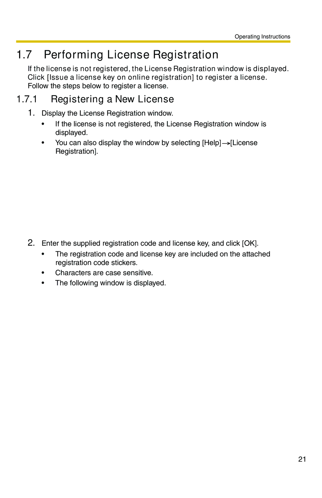 Panasonic BB-HNP11CE operating instructions Performing License Registration, Registering a New License 