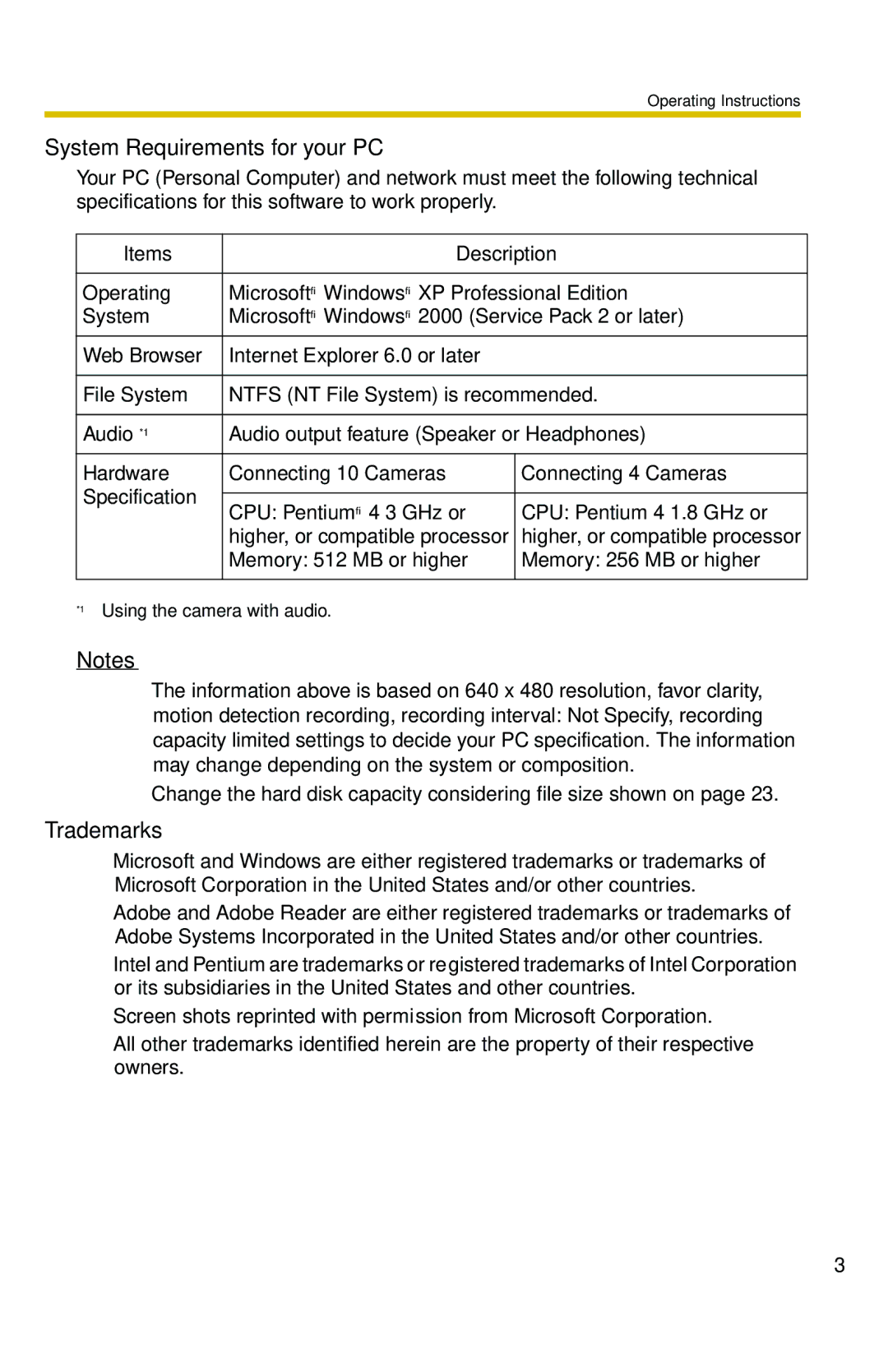 Panasonic BB-HNP11CE operating instructions System Requirements for your PC, Trademarks 