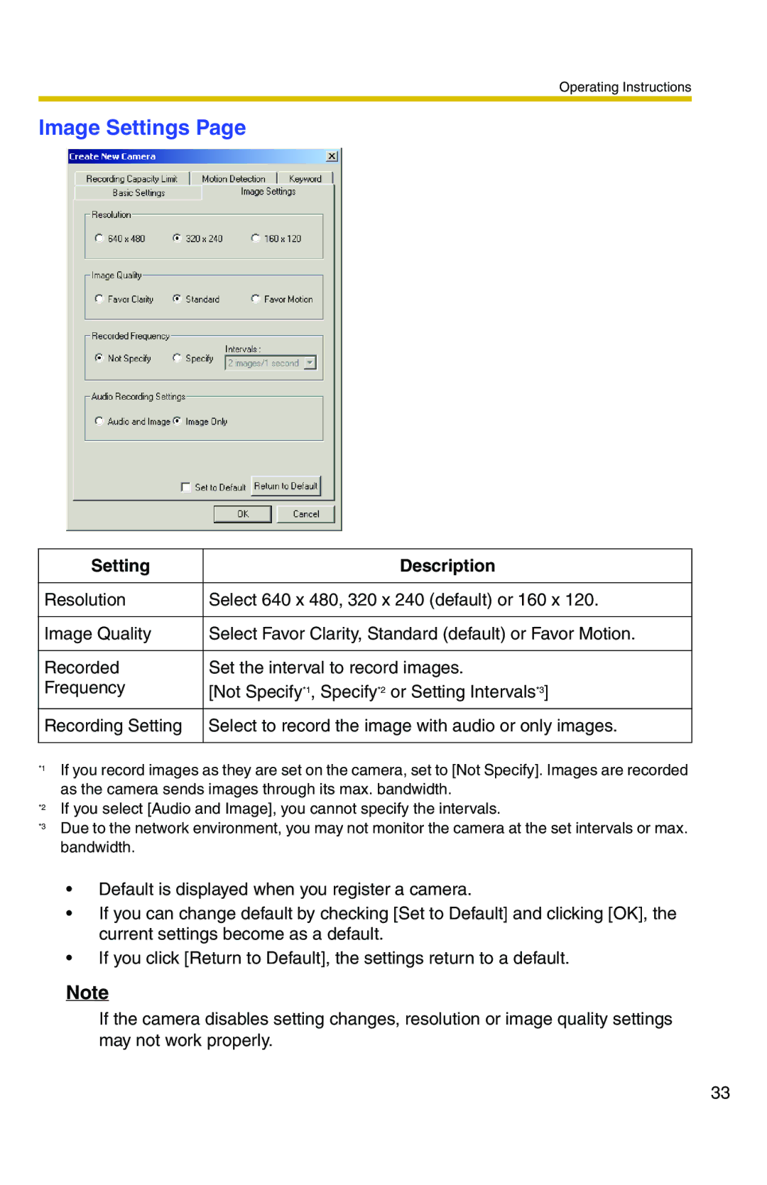 Panasonic BB-HNP11CE operating instructions Image Settings 