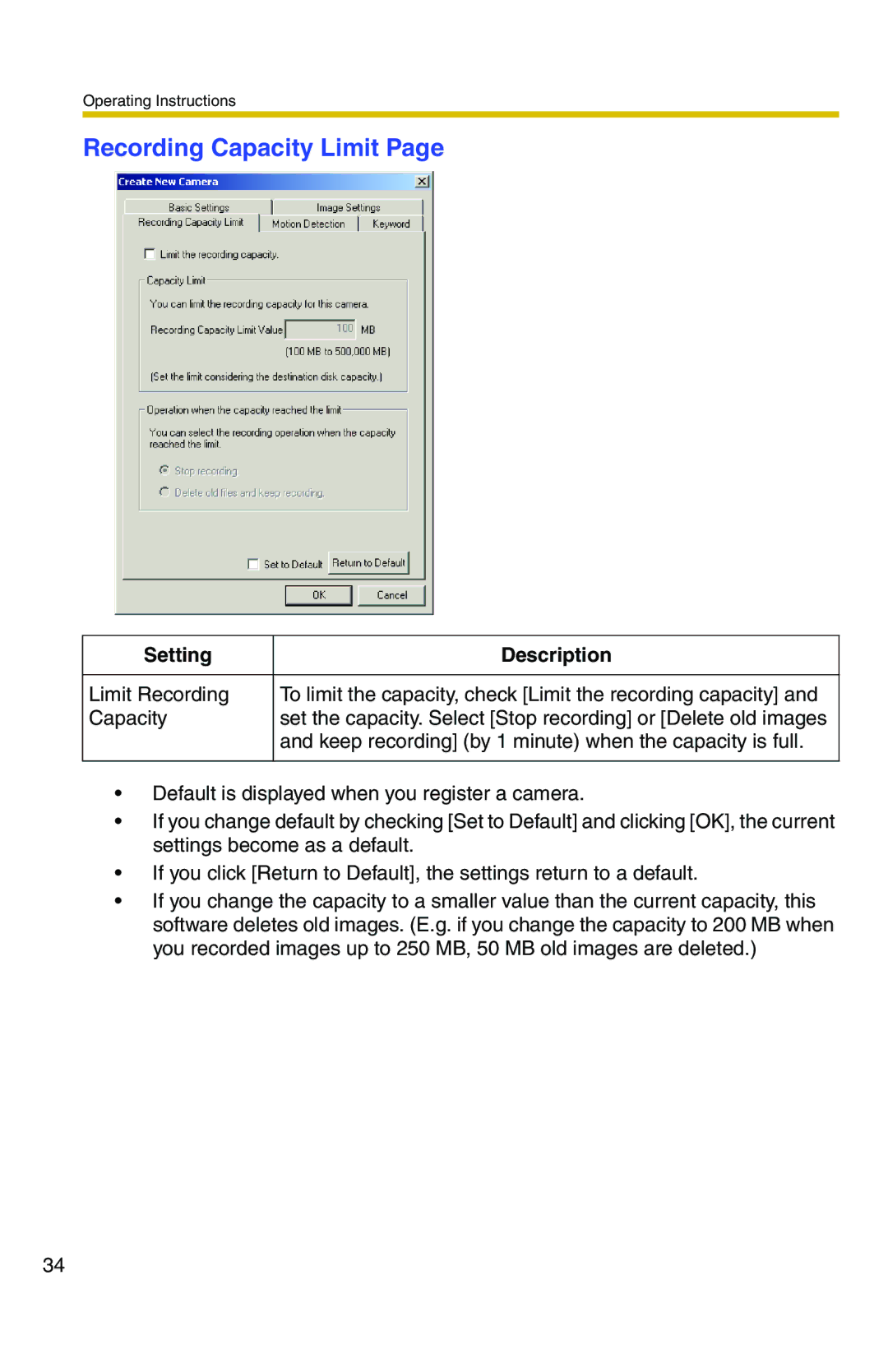 Panasonic BB-HNP11CE operating instructions Recording Capacity Limit 