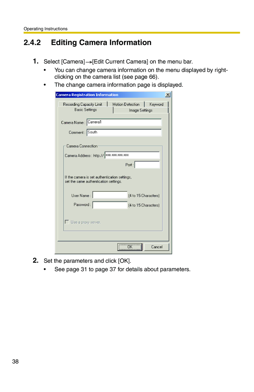 Panasonic BB-HNP11CE operating instructions Editing Camera Information 