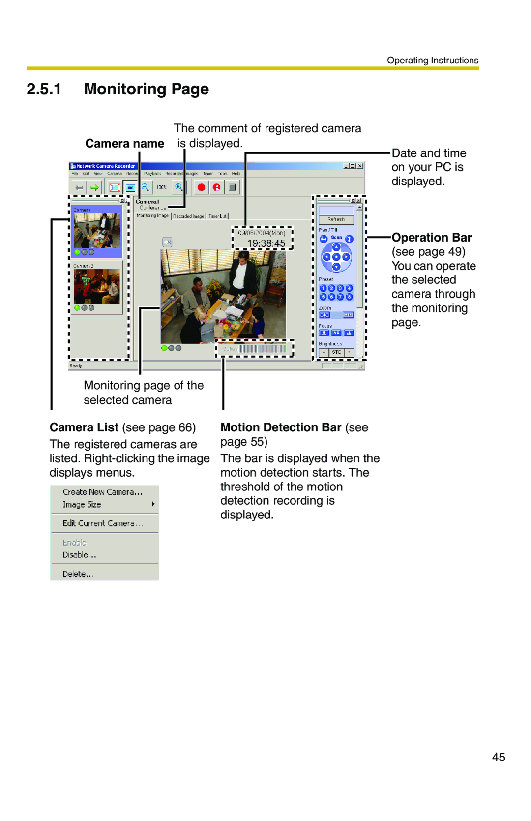 Panasonic BB-HNP11CE operating instructions Monitoring, Motion Detection Bar see 