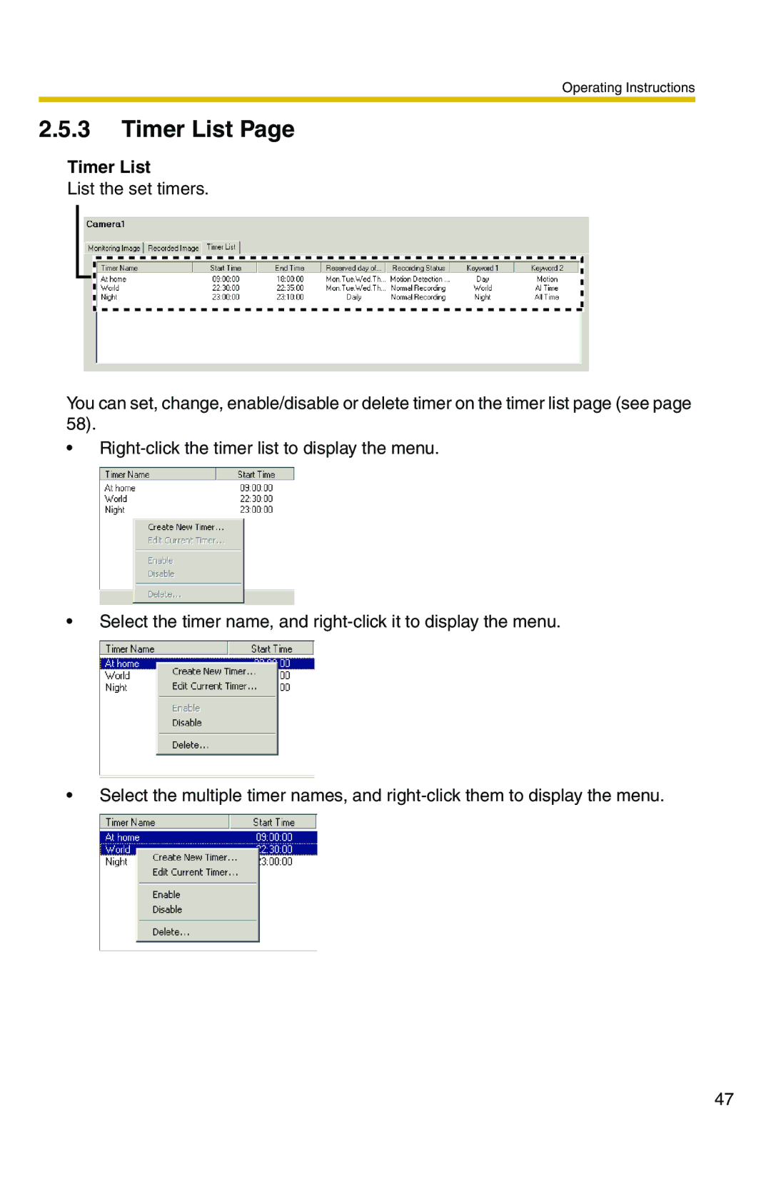 Panasonic BB-HNP11CE operating instructions Timer List 