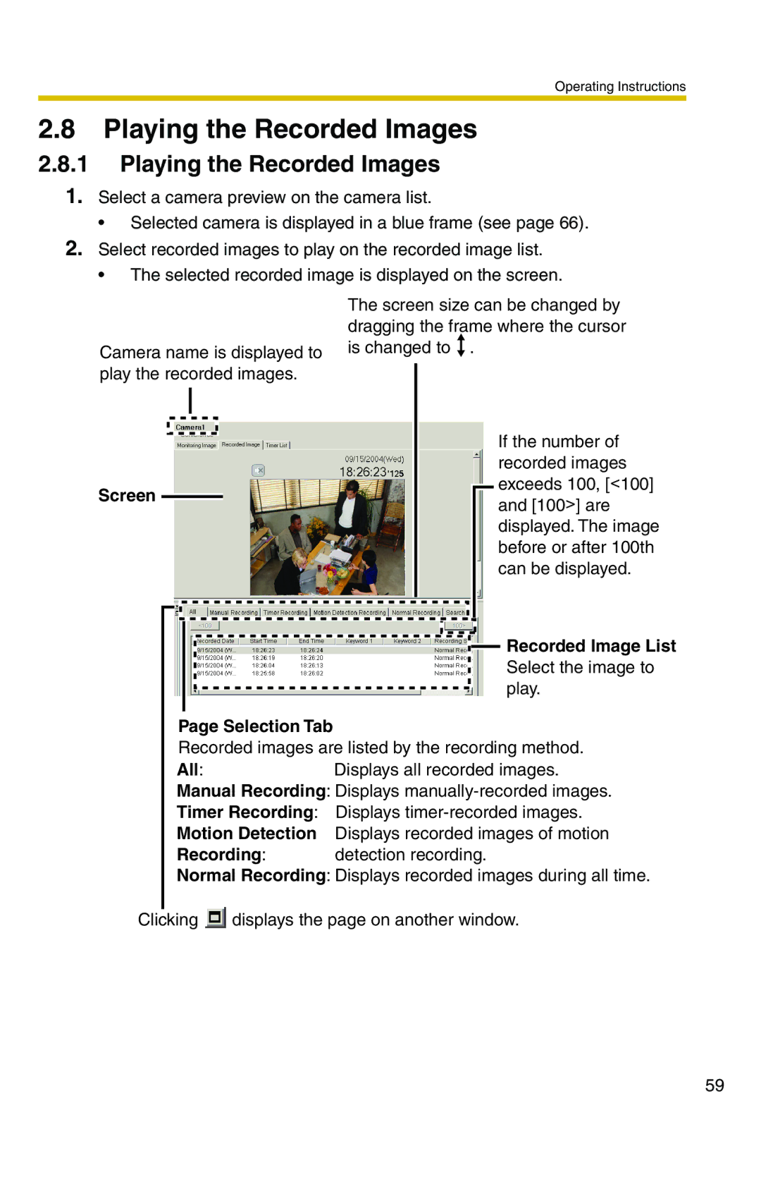 Panasonic BB-HNP11CE Playing the Recorded Images, Recorded Image List, Motion Detection, Recording Detection recording 