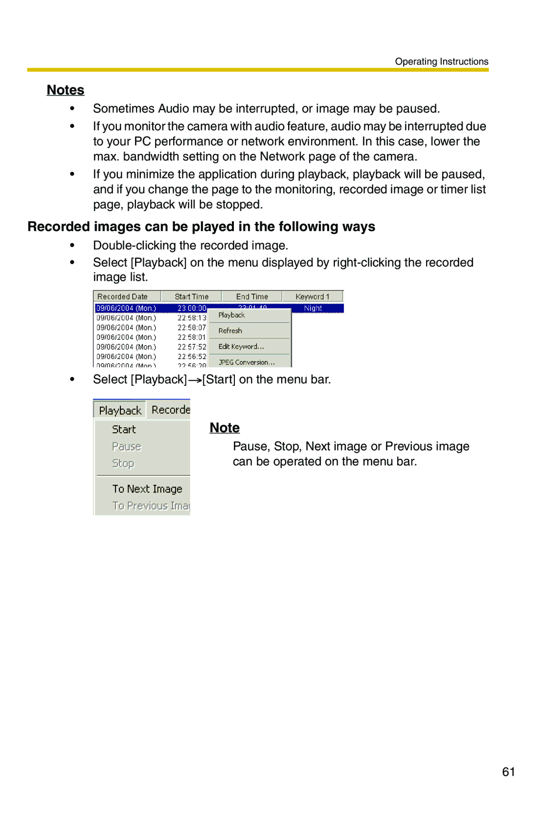 Panasonic BB-HNP11CE operating instructions Recorded images can be played in the following ways 