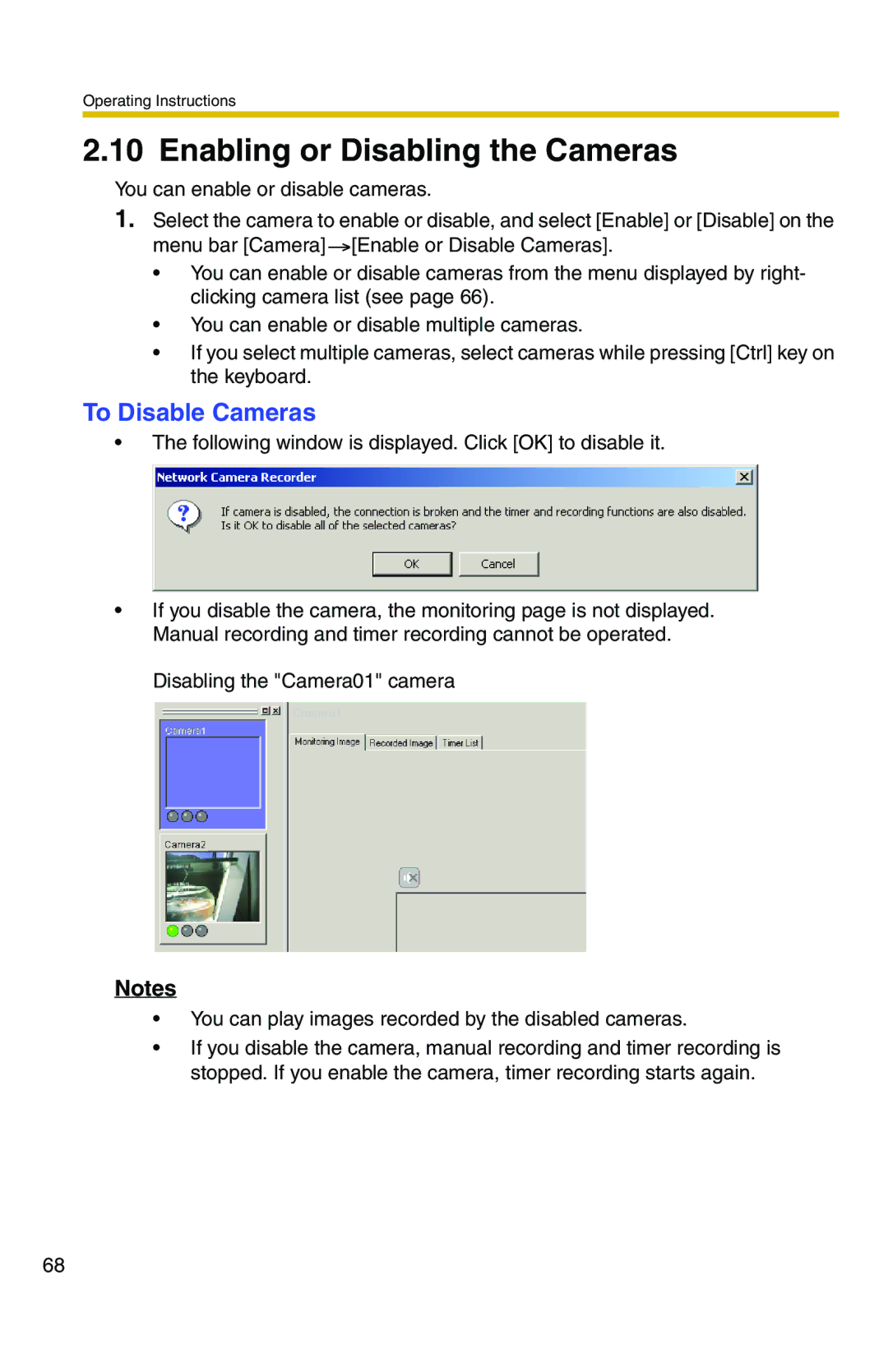 Panasonic BB-HNP11CE operating instructions Enabling or Disabling the Cameras, To Disable Cameras 