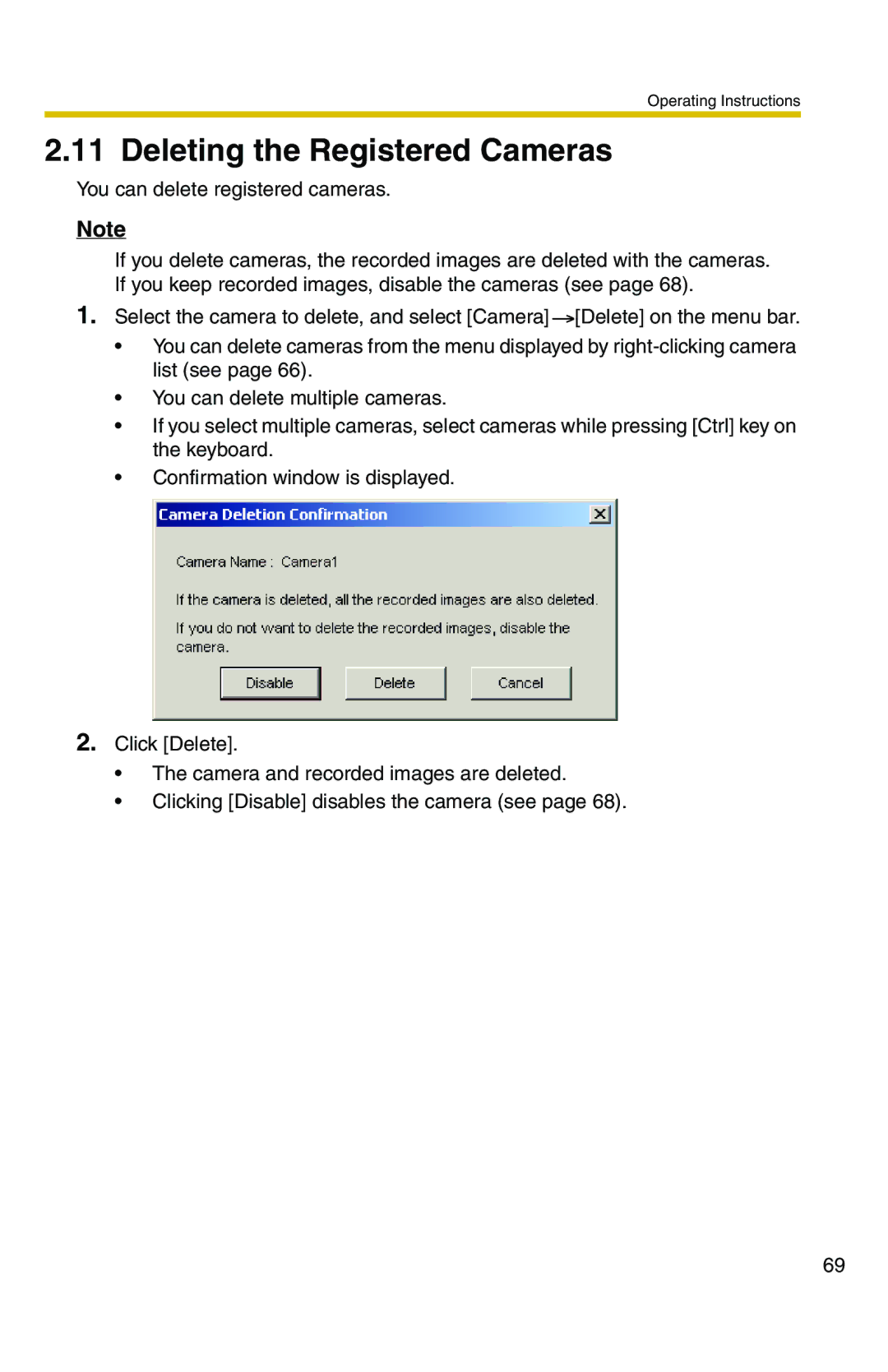 Panasonic BB-HNP11CE operating instructions Deleting the Registered Cameras, You can delete registered cameras 