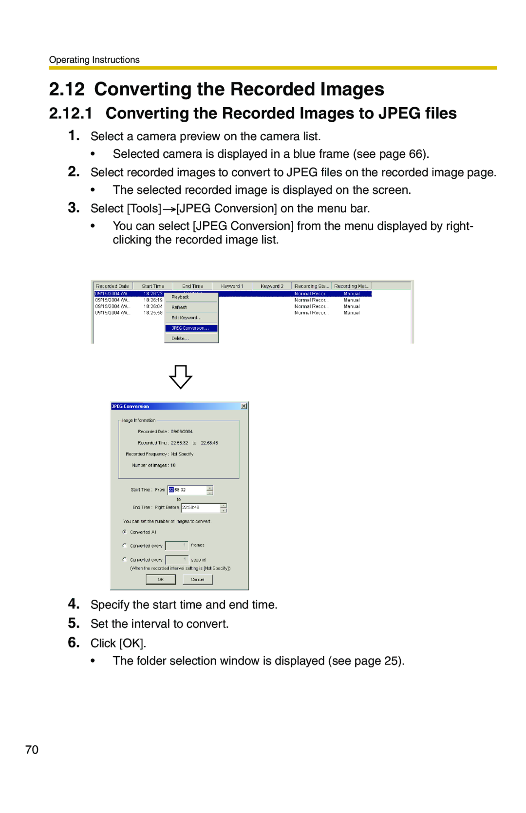 Panasonic BB-HNP11CE operating instructions Converting the Recorded Images to Jpeg files 