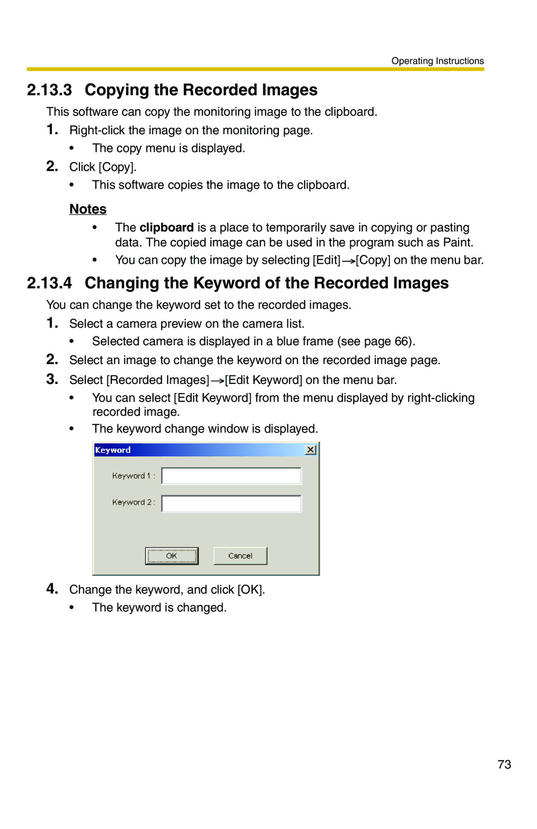 Panasonic BB-HNP11CE operating instructions Copying the Recorded Images, Changing the Keyword of the Recorded Images 