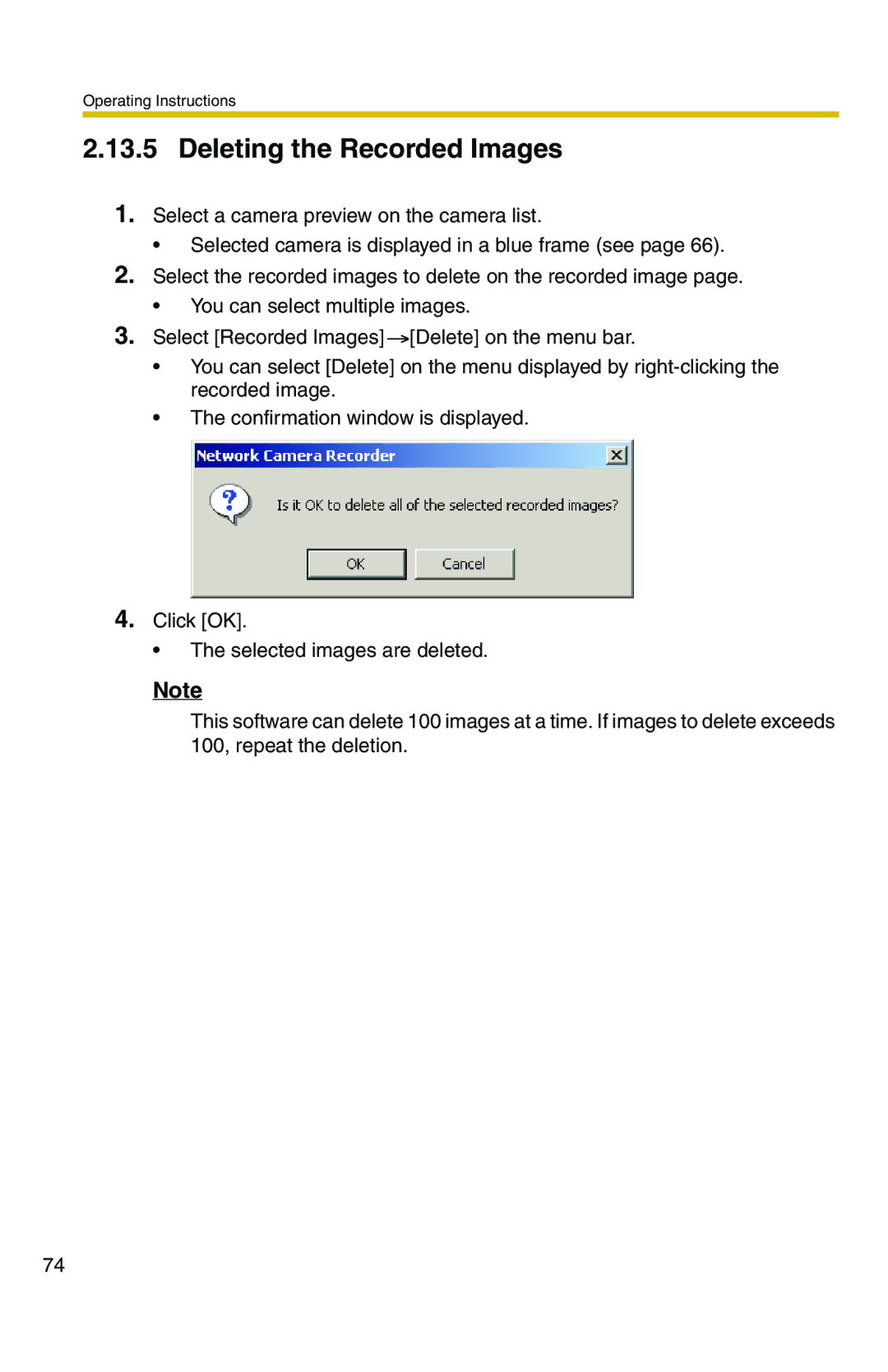 Panasonic BB-HNP11CE operating instructions Deleting the Recorded Images 