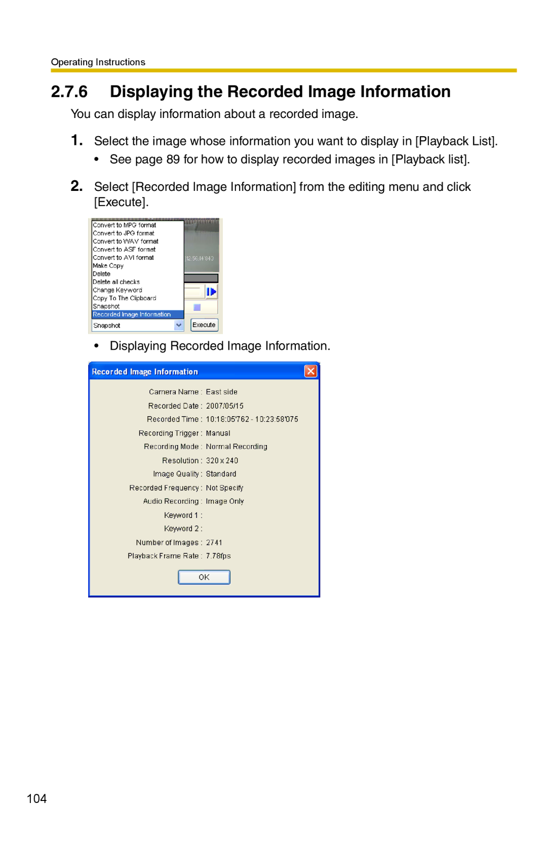 Panasonic BB-HNP15 operating instructions Displaying the Recorded Image Information 