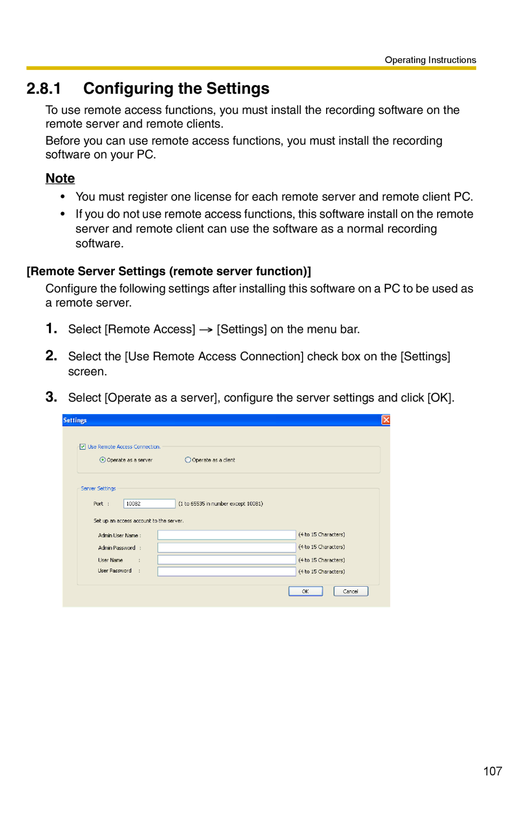 Panasonic BB-HNP15 operating instructions Configuring the Settings, Remote Server Settings remote server function 