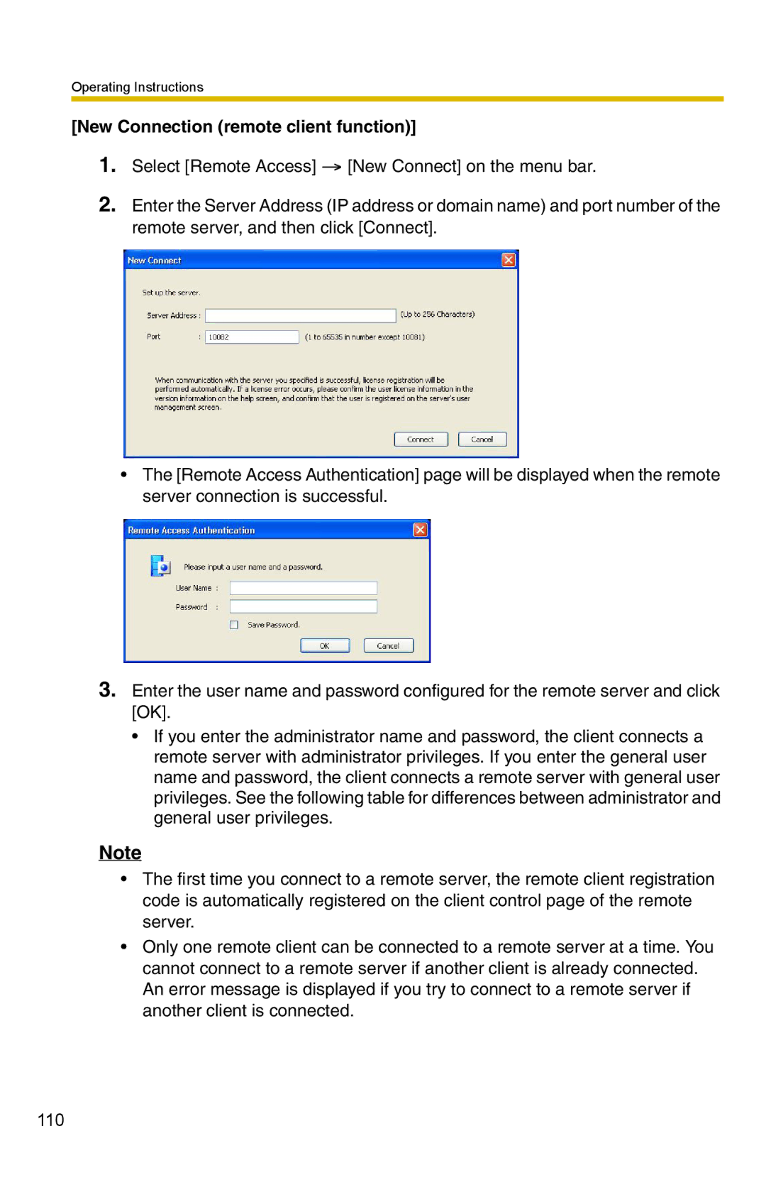 Panasonic BB-HNP15 operating instructions New Connection remote client function 