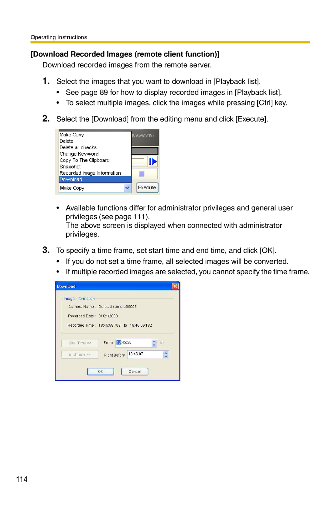 Panasonic BB-HNP15 operating instructions Download Recorded Images remote client function 