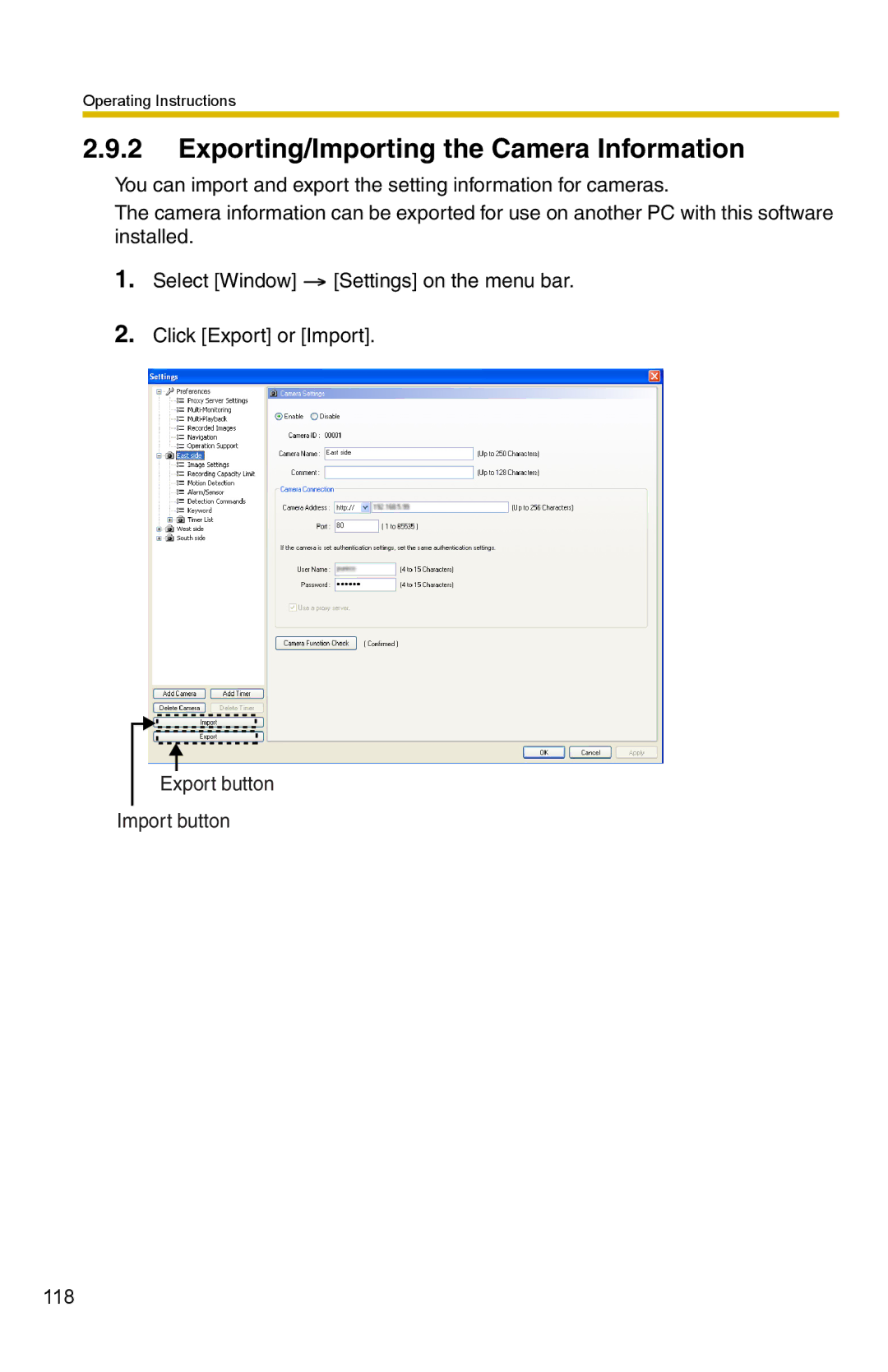 Panasonic BB-HNP15 operating instructions Exporting/Importing the Camera Information 