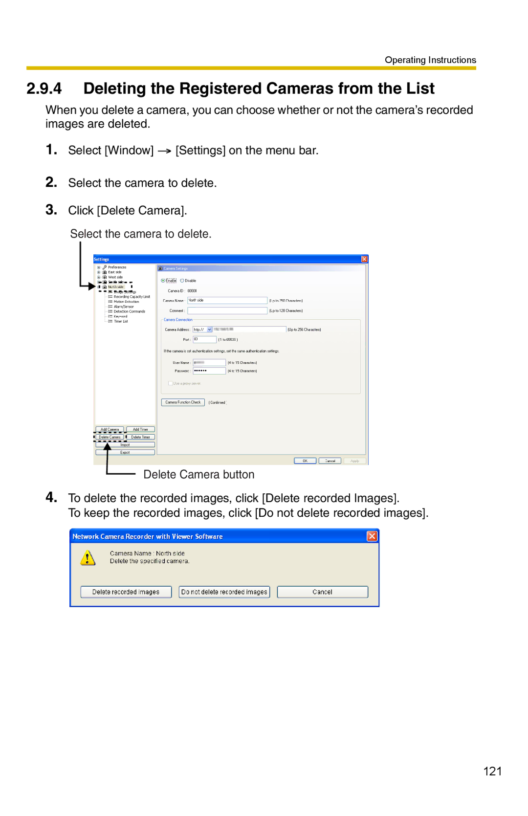 Panasonic BB-HNP15 operating instructions Deleting the Registered Cameras from the List 