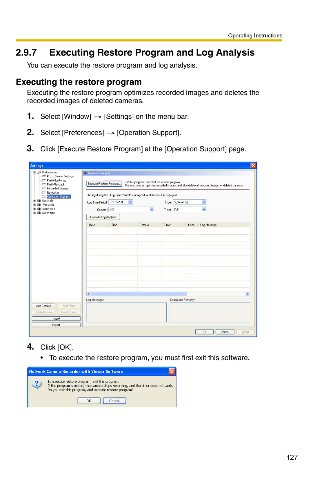 Panasonic BB-HNP15 operating instructions Executing Restore Program and Log Analysis, Executing the restore program 