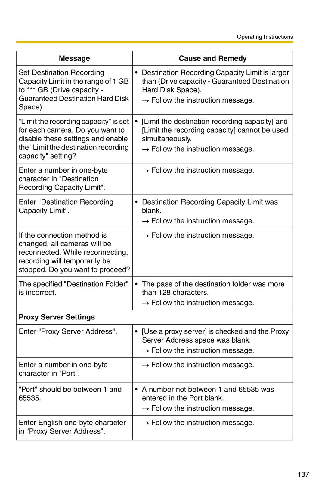 Panasonic BB-HNP15 operating instructions Set Destination Recording, Proxy Server Settings 