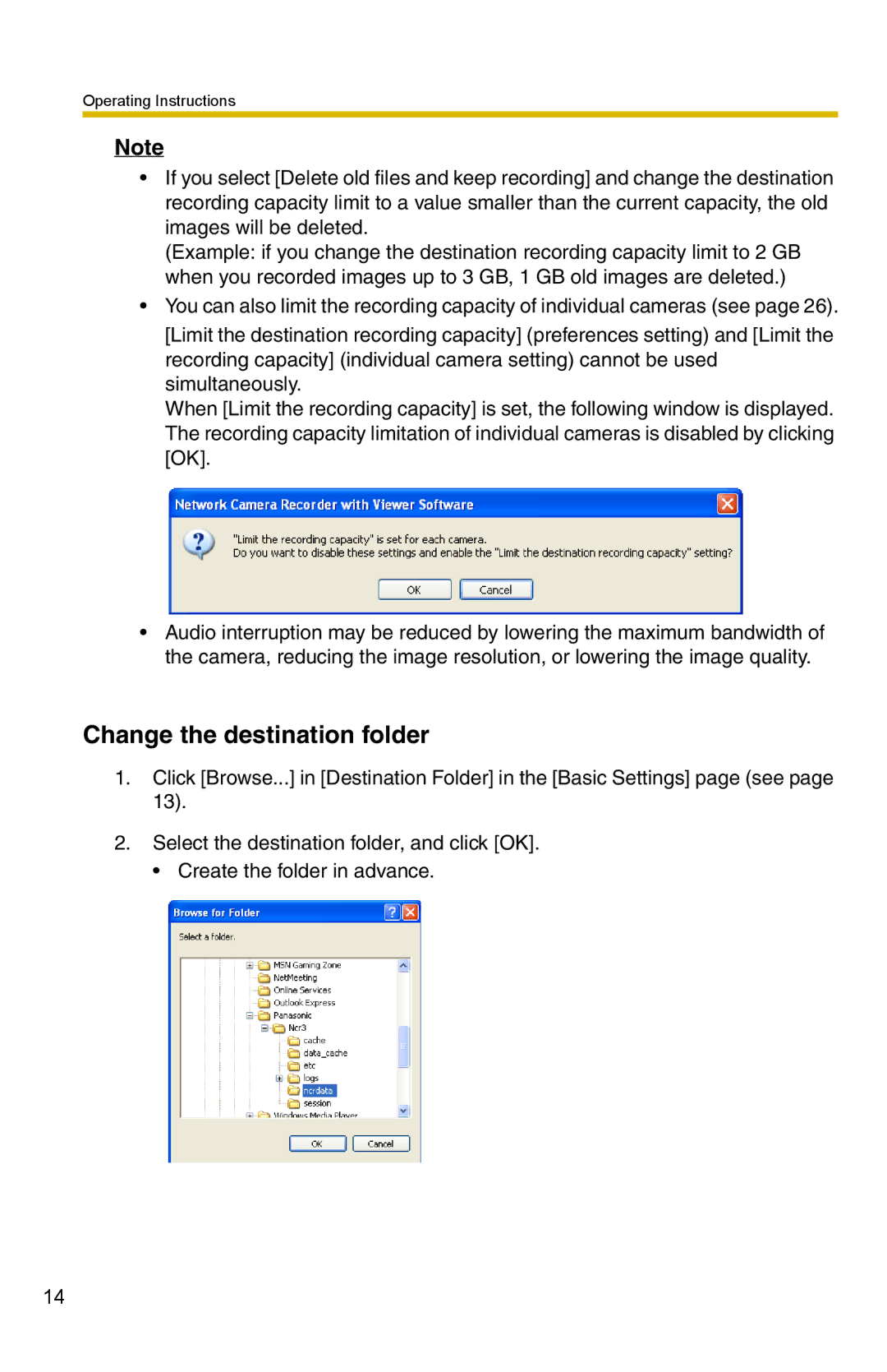 Panasonic BB-HNP15 operating instructions Change the destination folder 