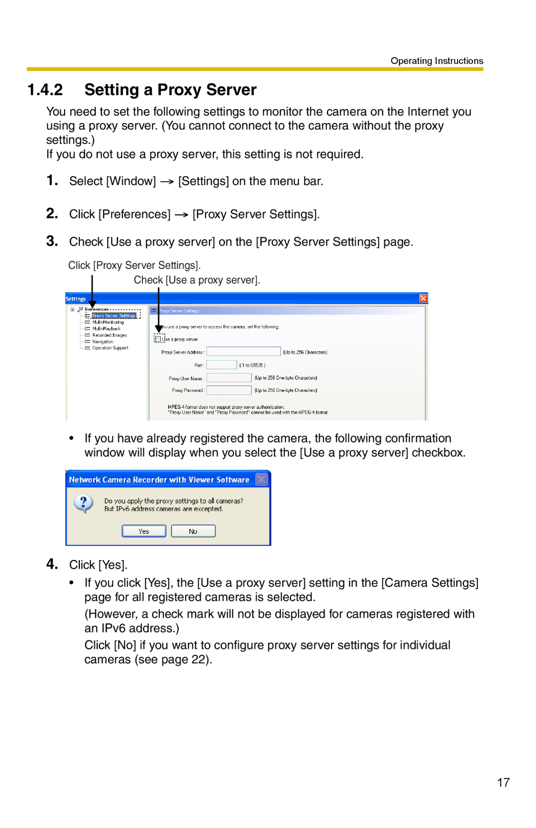 Panasonic BB-HNP15 operating instructions Setting a Proxy Server 