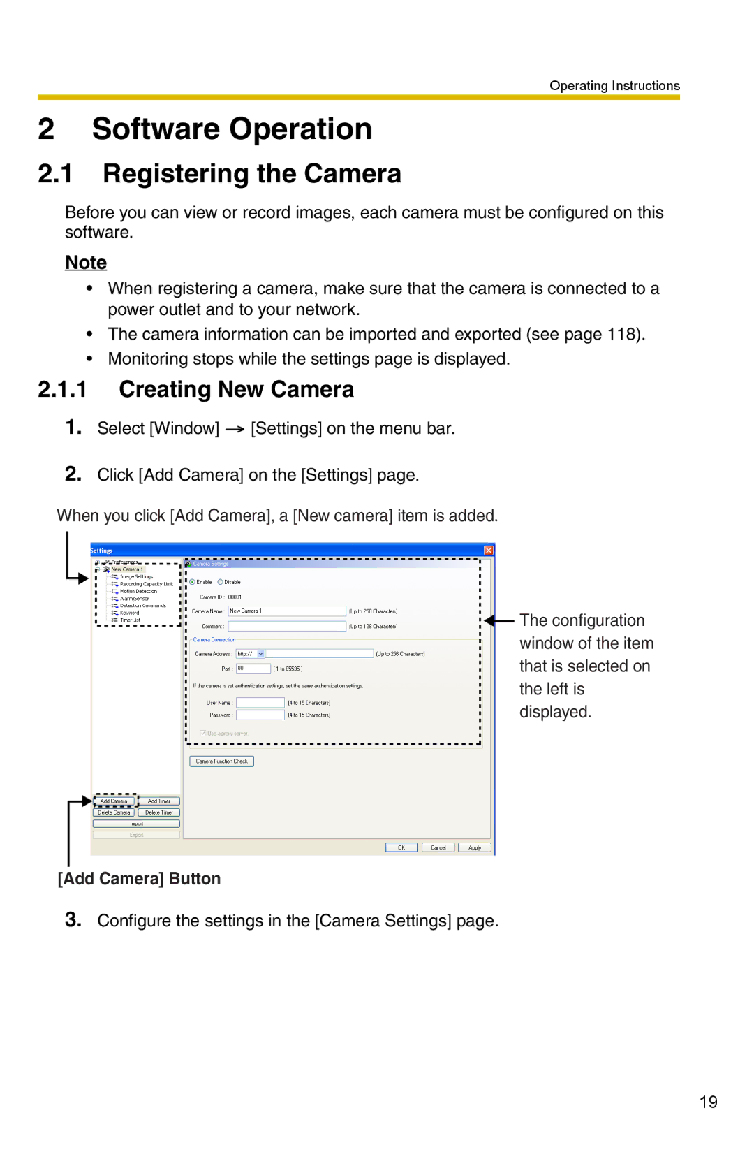 Panasonic BB-HNP15 operating instructions Registering the Camera, Creating New Camera, Add Camera Button 