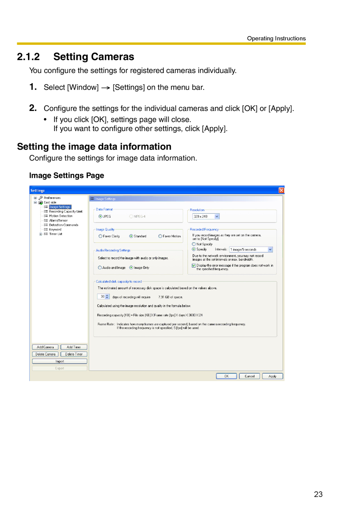 Panasonic BB-HNP15 operating instructions Setting Cameras, Setting the image data information, Image Settings 