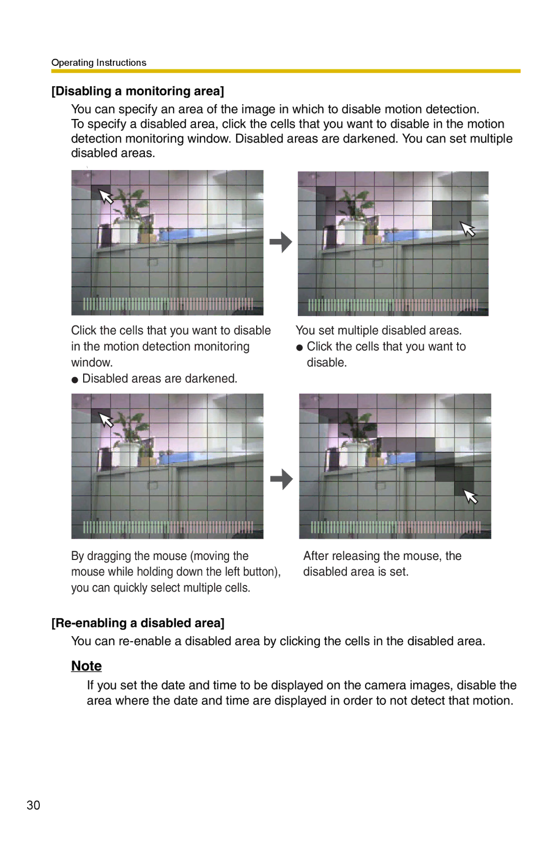 Panasonic BB-HNP15 operating instructions Disabling a monitoring area, Re-enabling a disabled area 