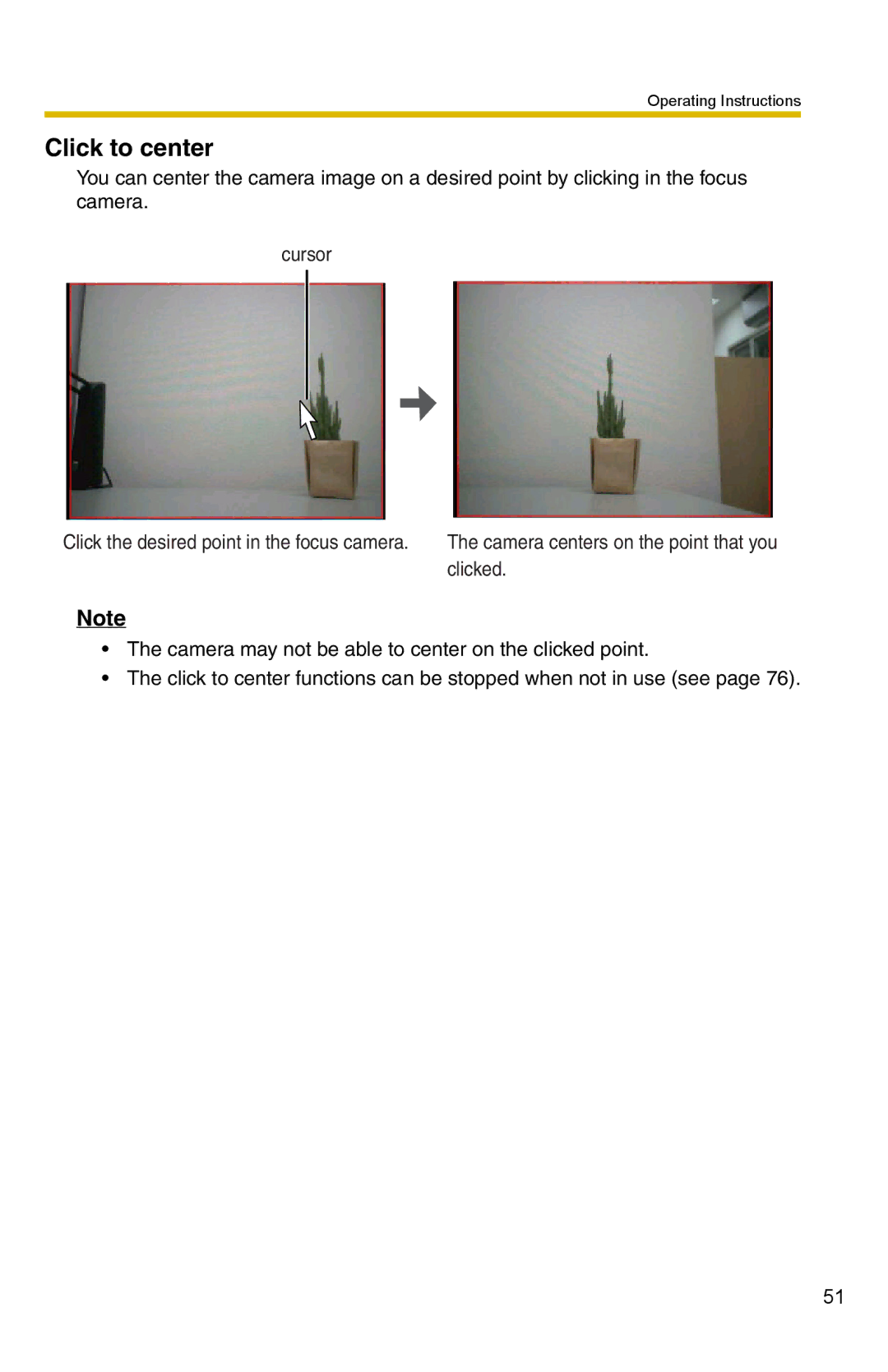 Panasonic BB-HNP15 operating instructions Click to center 