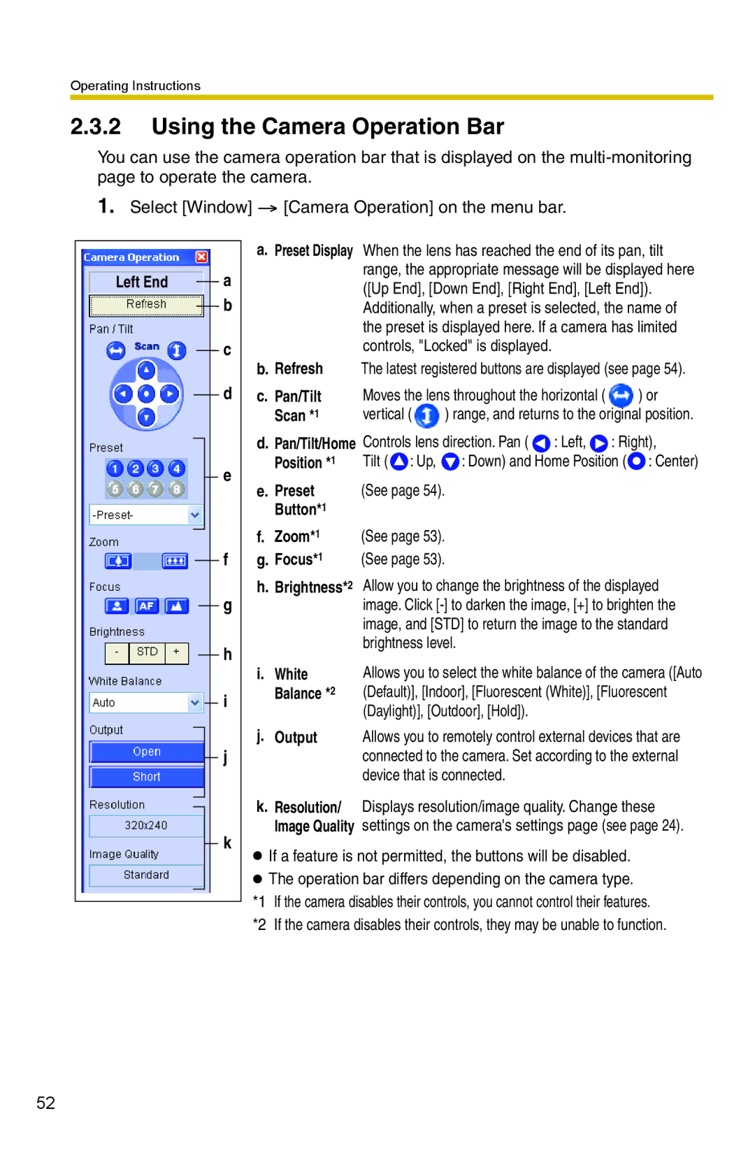 Panasonic BB-HNP15 operating instructions Using the Camera Operation Bar, Refresh 