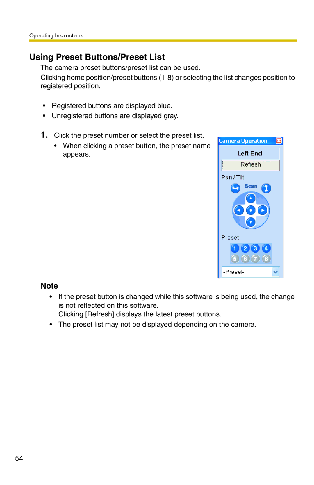 Panasonic BB-HNP15 operating instructions Using Preset Buttons/Preset List 