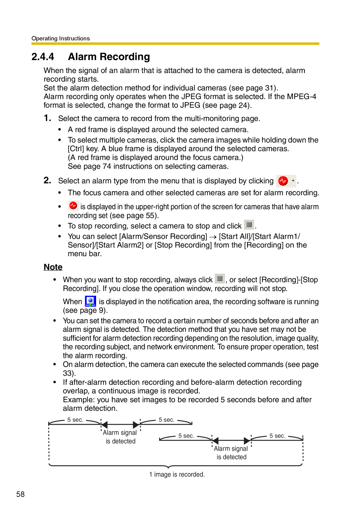 Panasonic BB-HNP15 operating instructions Alarm Recording 