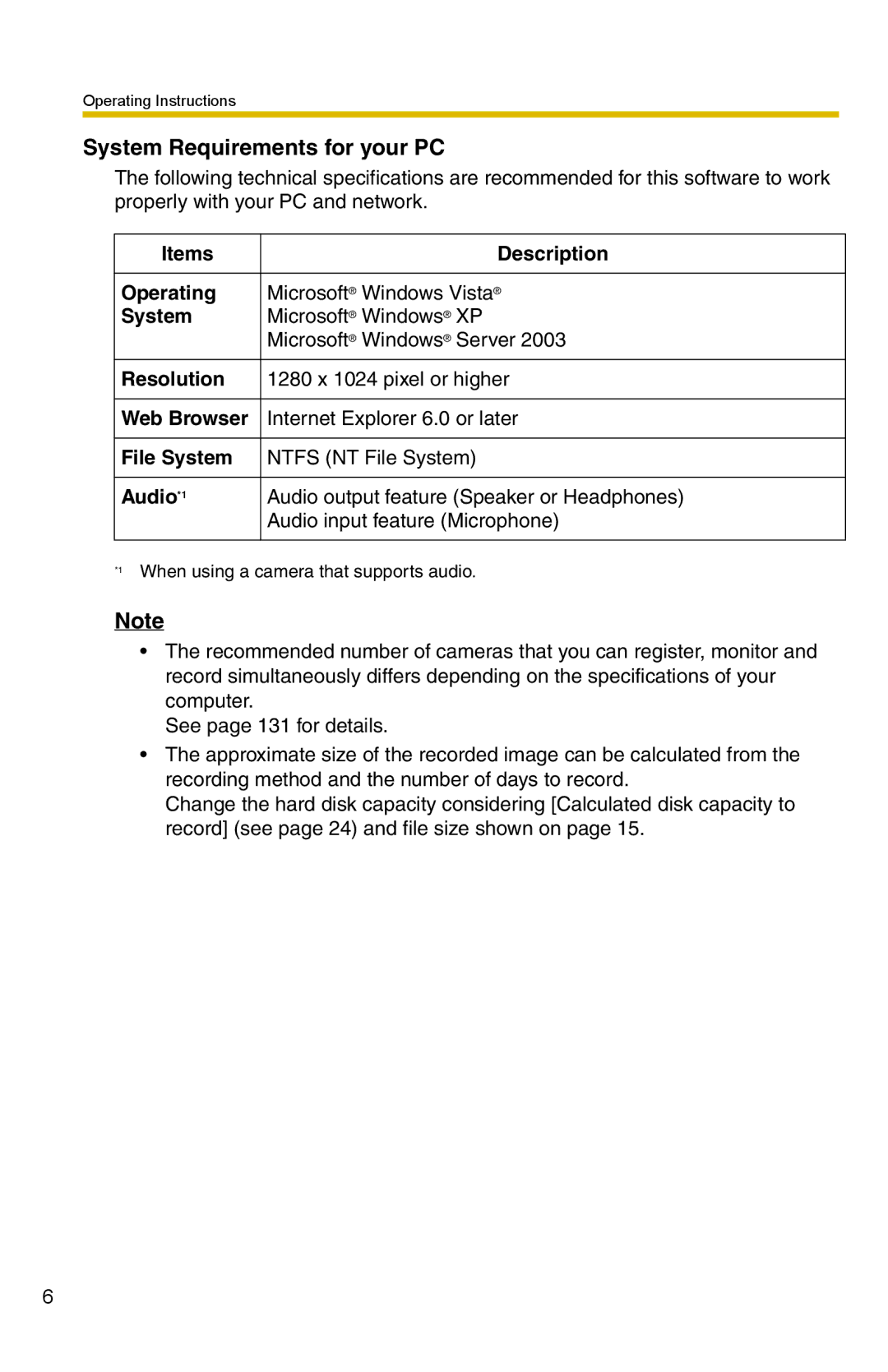 Panasonic BB-HNP15 operating instructions Items Description Operating, Resolution, Web Browser, File System, Audio *1 