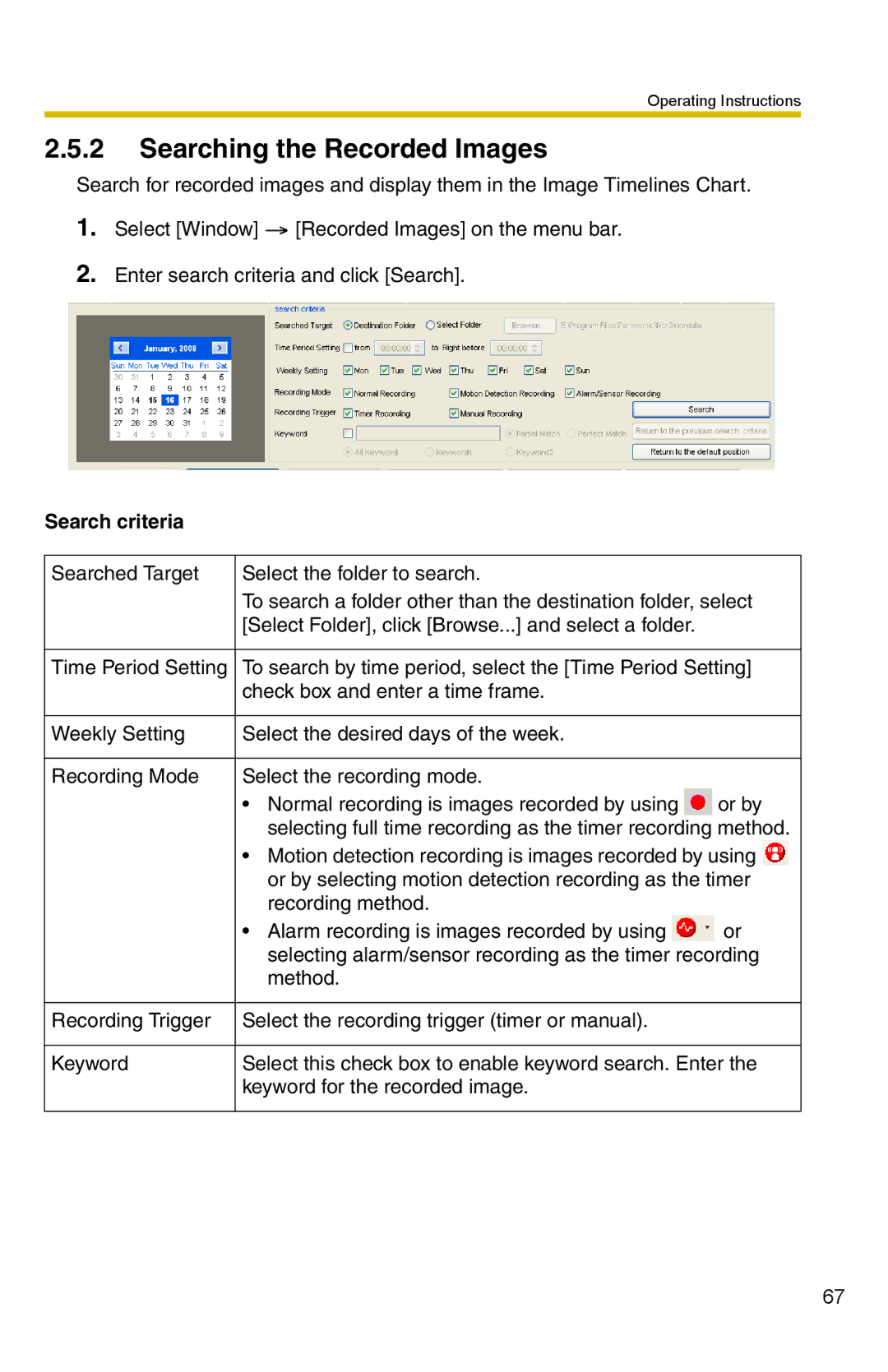 Panasonic BB-HNP15 operating instructions Searching the Recorded Images, Search criteria 