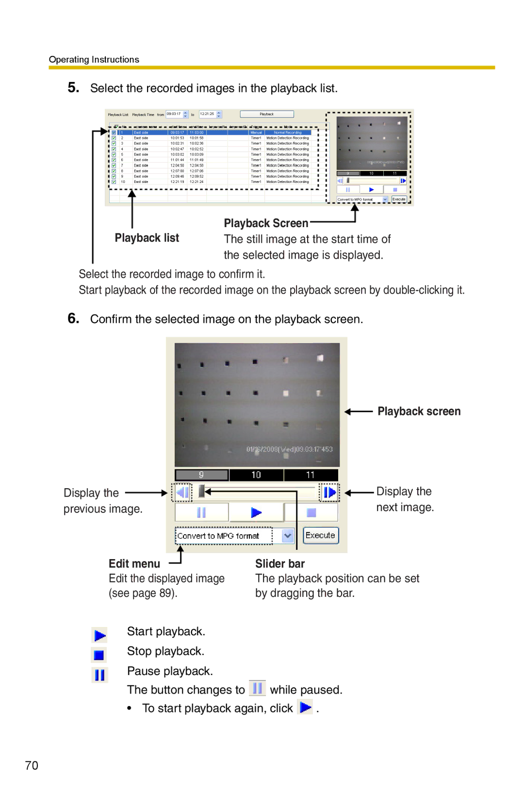 Panasonic BB-HNP15 operating instructions Playback screen, Edit menu Slider bar 