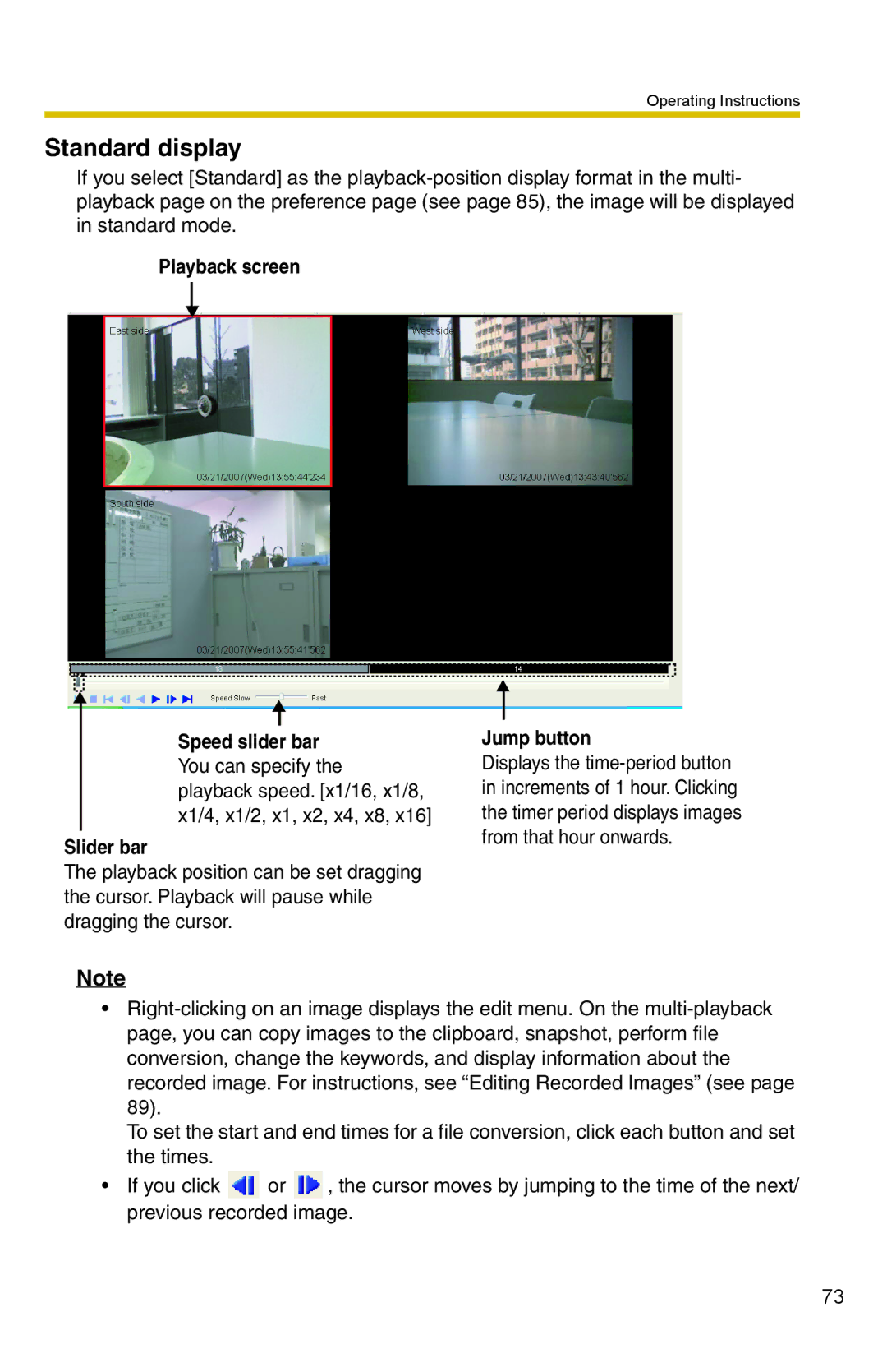 Panasonic BB-HNP15 operating instructions Standard display, Playback screen Speed slider bar 