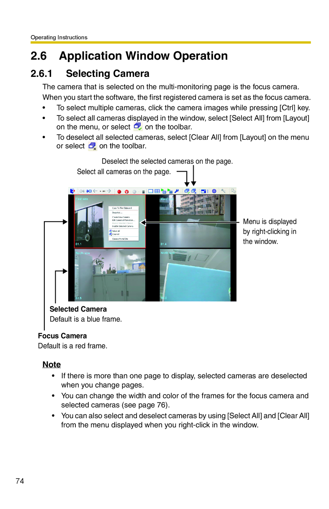 Panasonic BB-HNP15 operating instructions Application Window Operation, Selecting Camera, Selected Camera, Focus Camera 