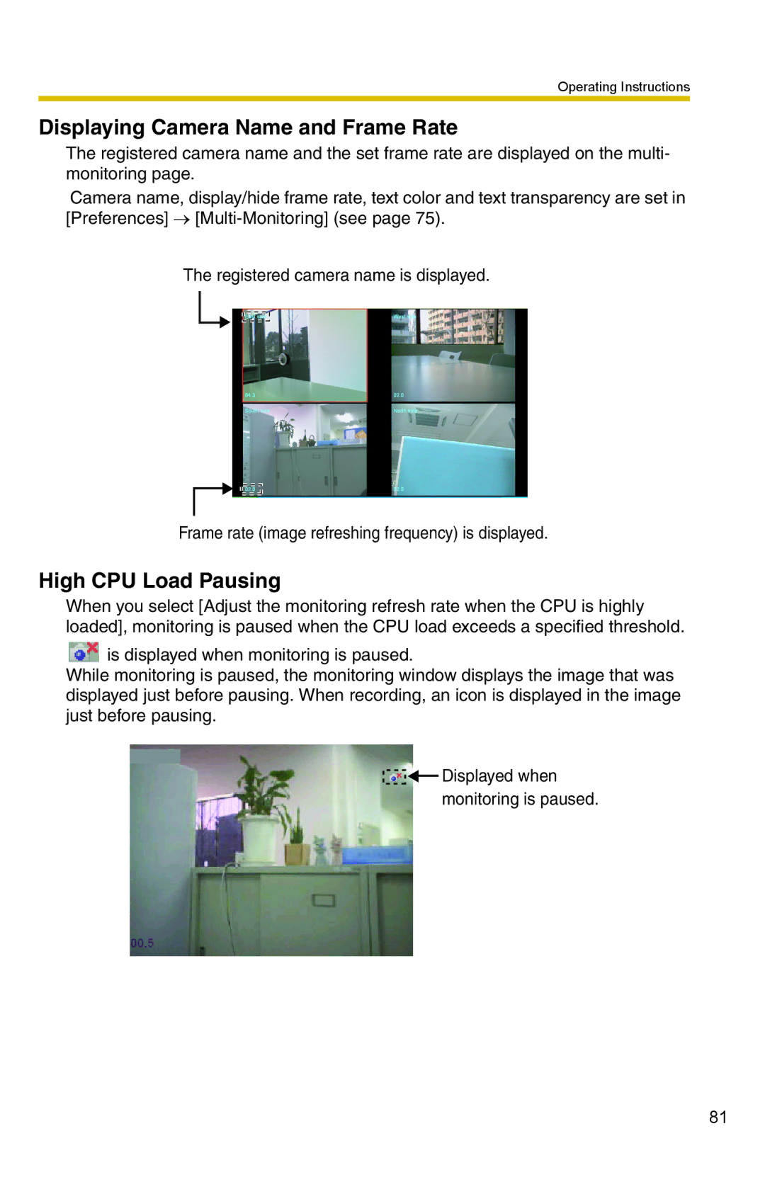 Panasonic BB-HNP15 operating instructions Displaying Camera Name and Frame Rate, High CPU Load Pausing 