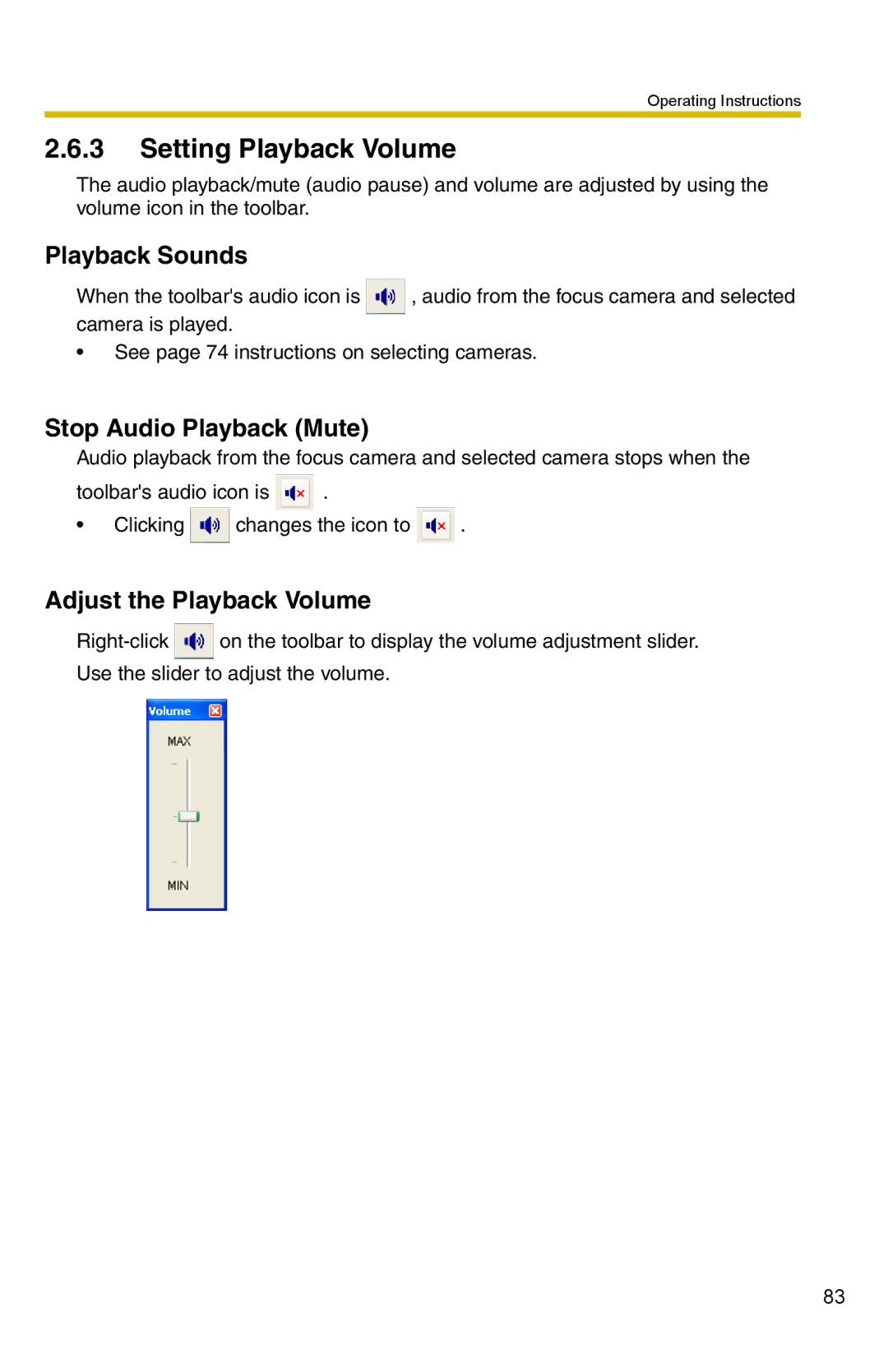 Panasonic BB-HNP15 Setting Playback Volume, Playback Sounds, Stop Audio Playback Mute, Adjust the Playback Volume 