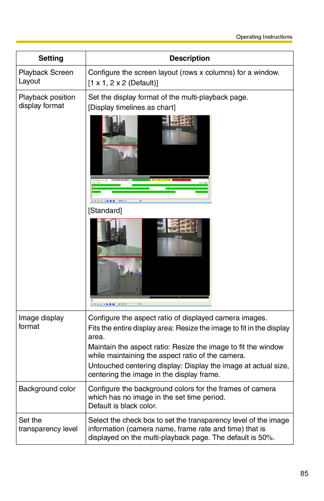 Panasonic BB-HNP15 operating instructions Setting Description 