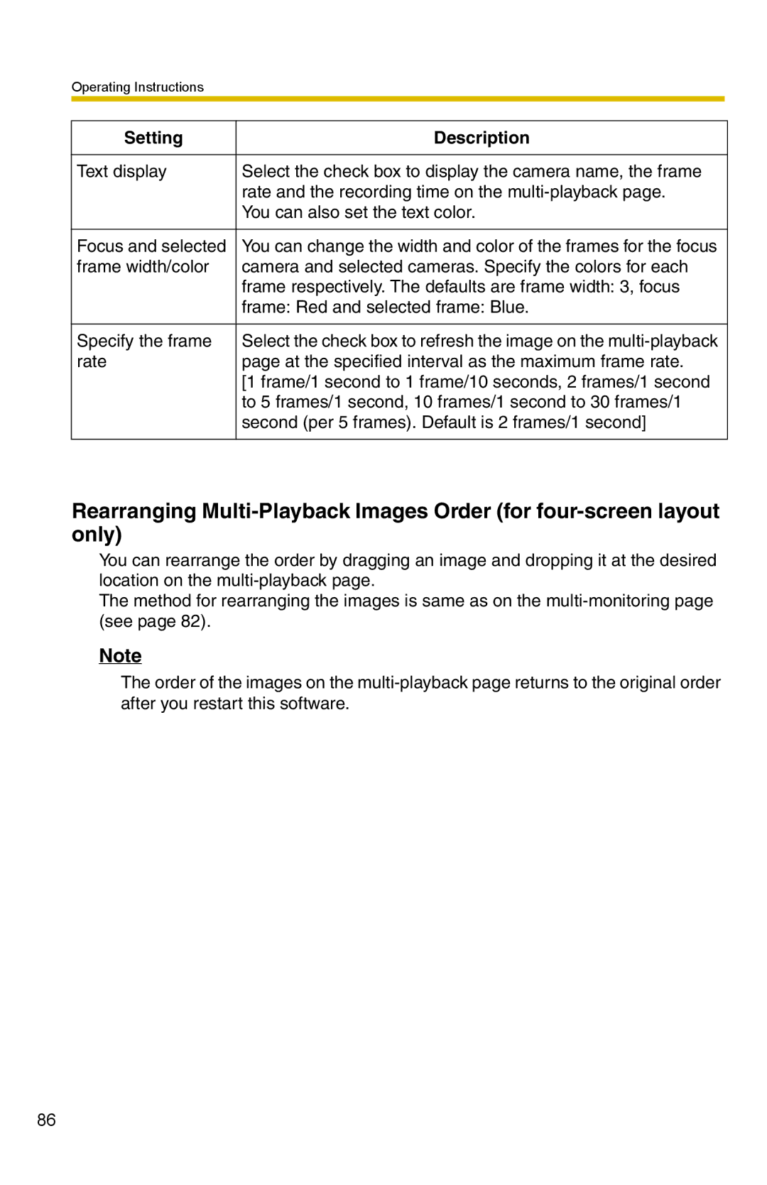 Panasonic BB-HNP15 operating instructions Setting Description 