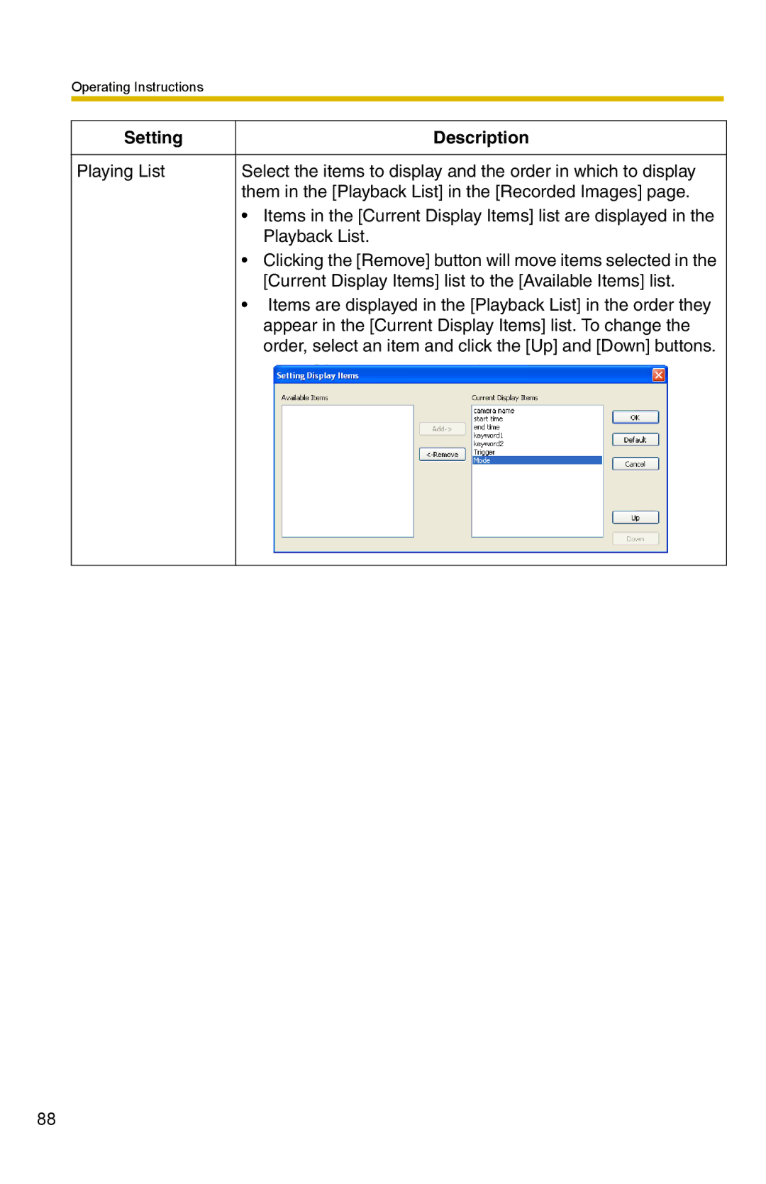 Panasonic BB-HNP15 operating instructions Setting Description 