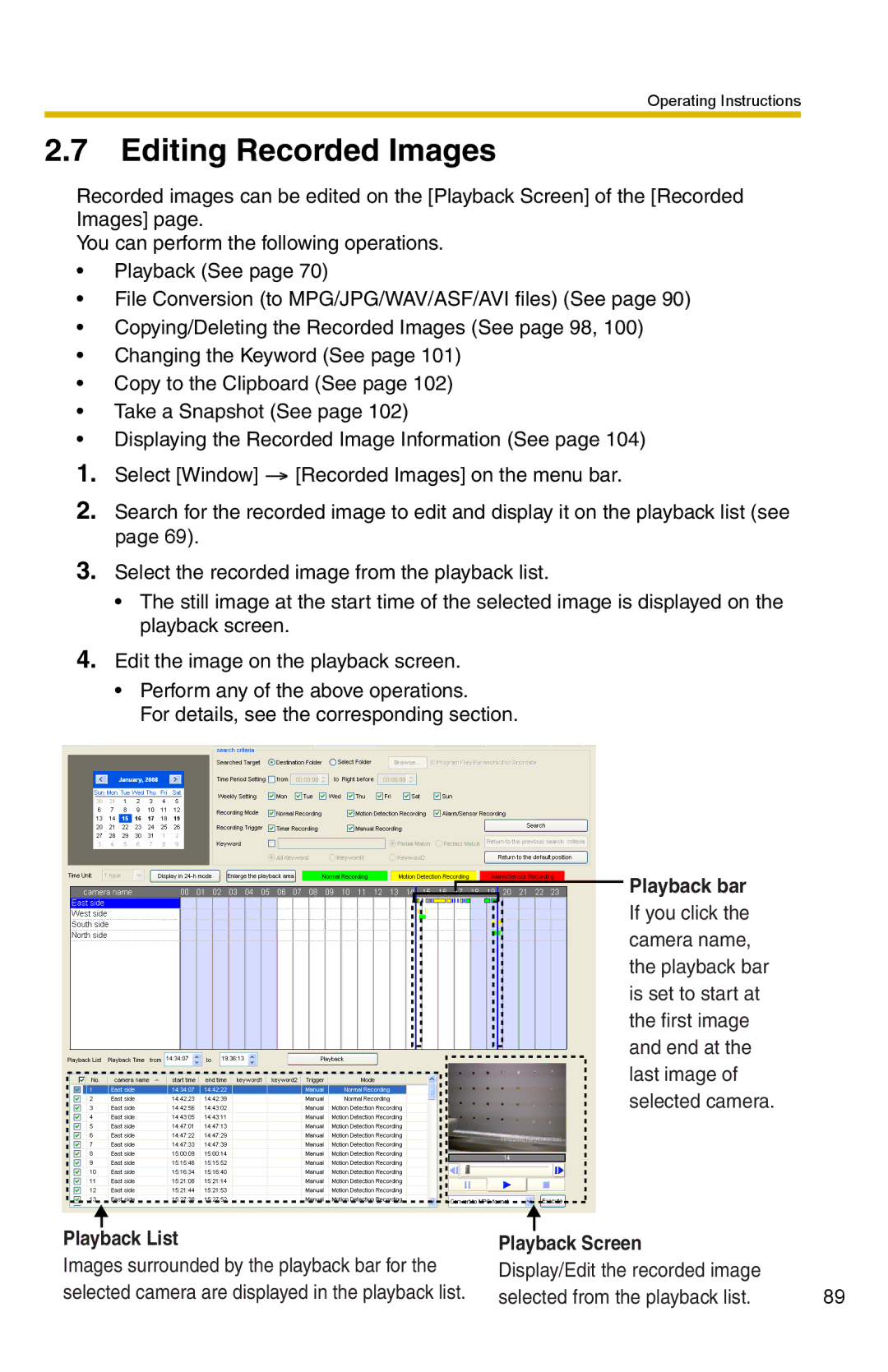 Panasonic BB-HNP15 operating instructions Editing Recorded Images, Playback List Playback Screen 