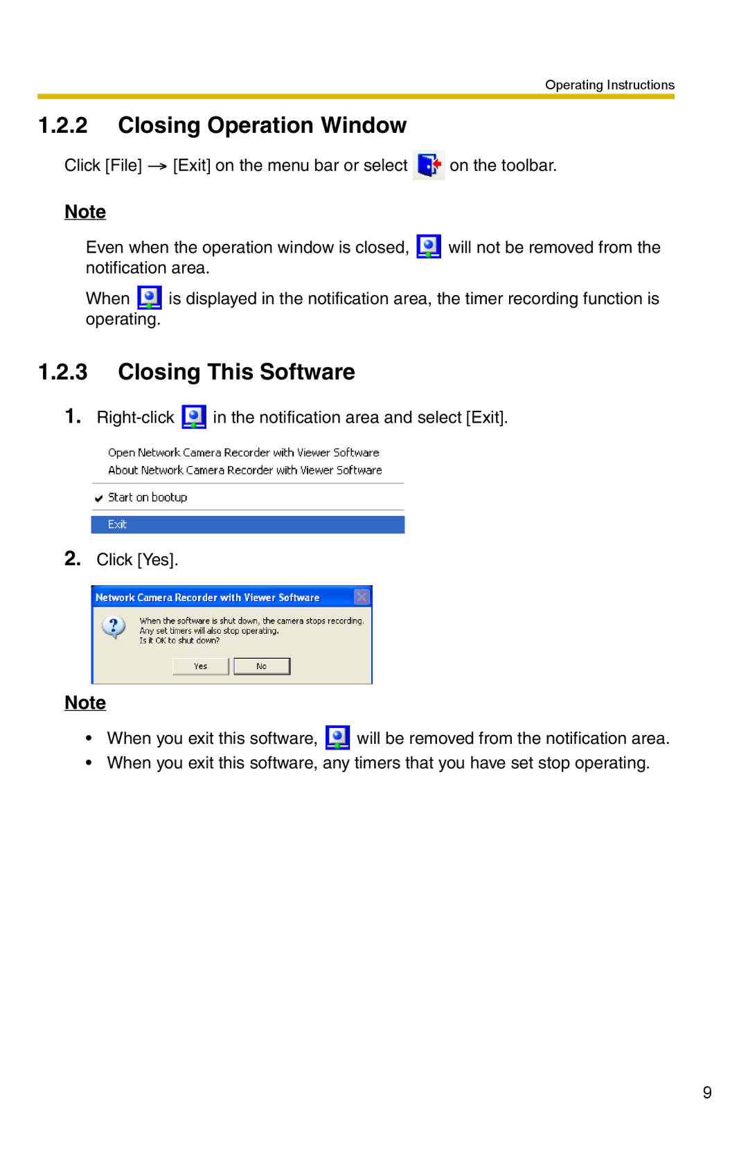 Panasonic BB-HNP15 operating instructions Closing Operation Window, Closing This Software 