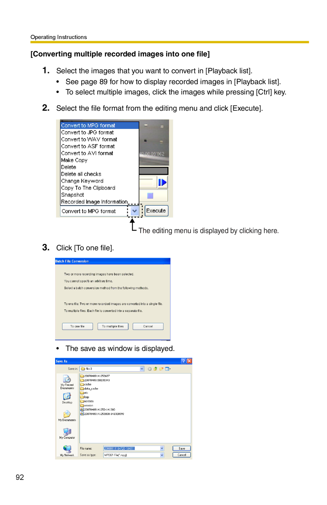 Panasonic BB-HNP15 operating instructions Converting multiple recorded images into one file 