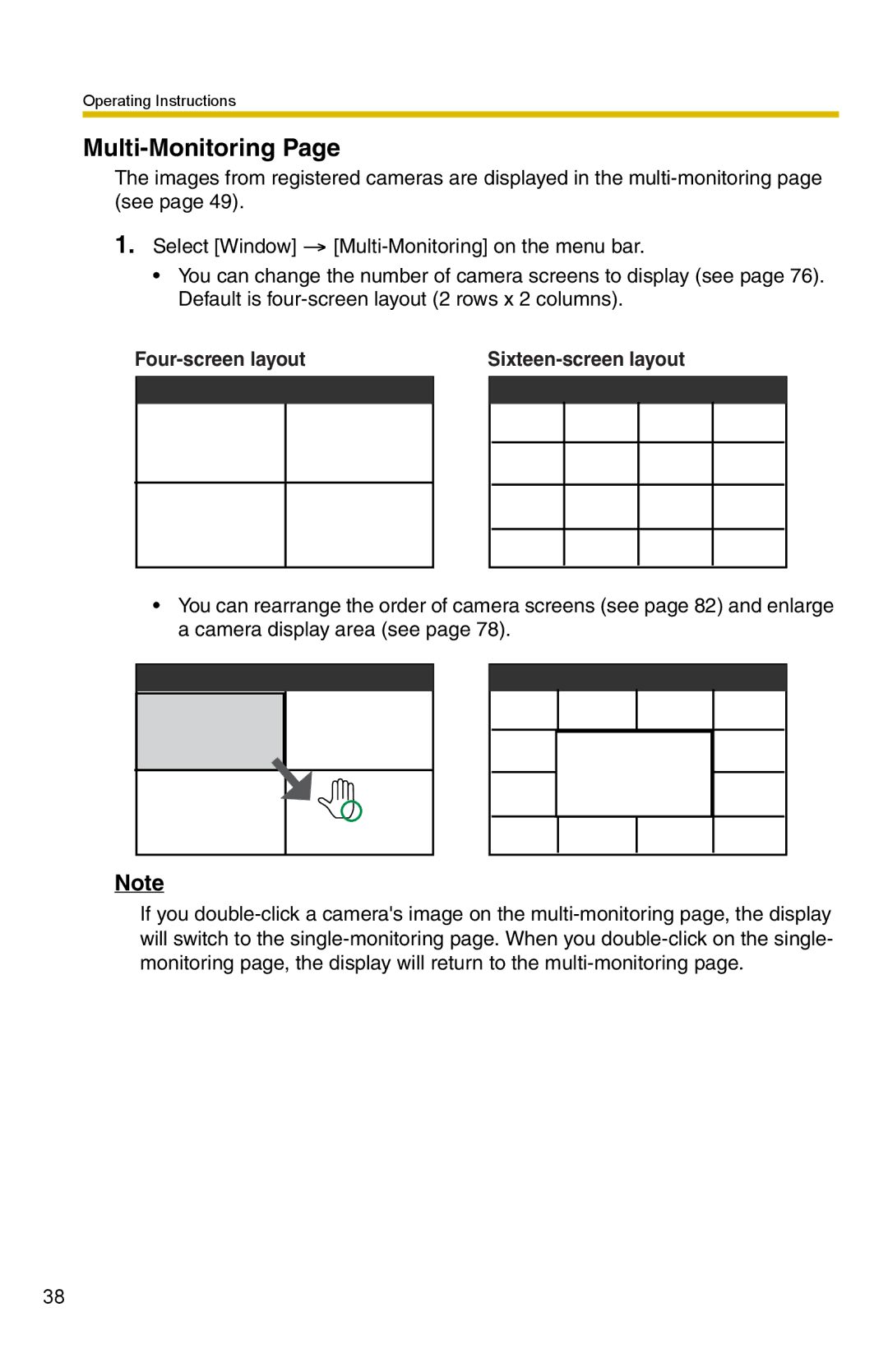 Panasonic BB-HNP15A operating instructions Multi-Monitoring, Four-screen layout Sixteen-screen layout 