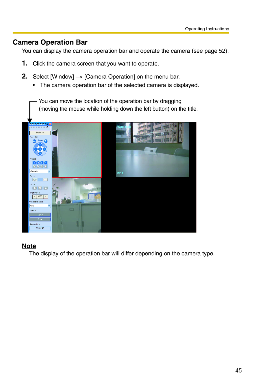 Panasonic BB-HNP15A operating instructions Camera Operation Bar 